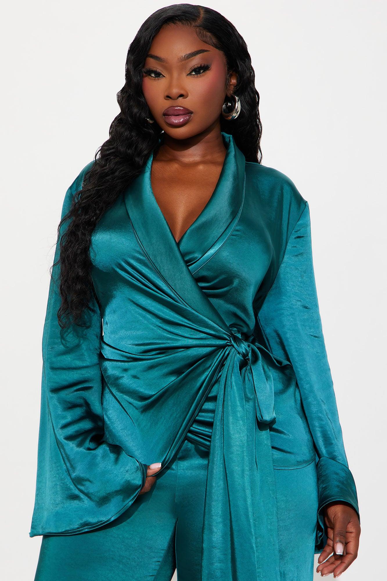 One And Only Satin Blazer Set - Teal Female Product Image