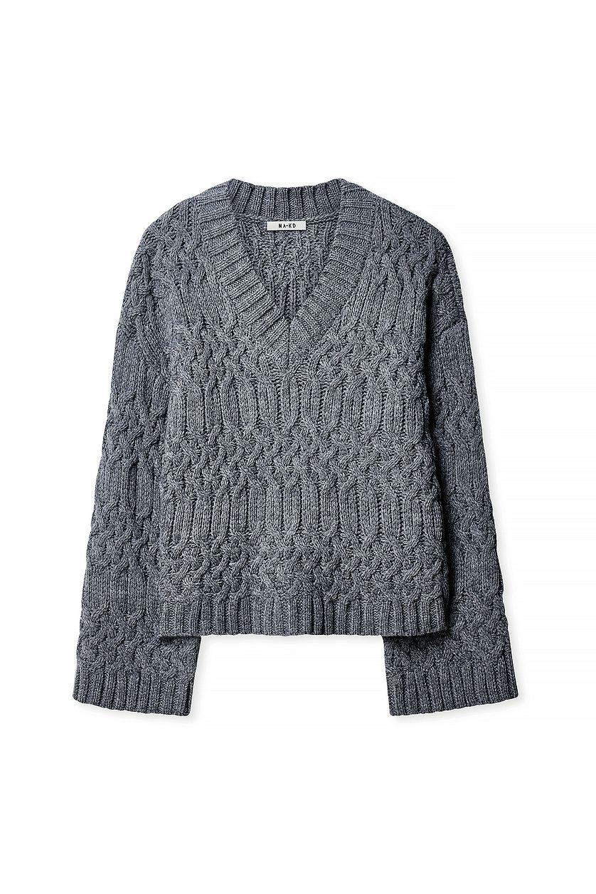 Cable Knitted V-Neck Sweater Product Image
