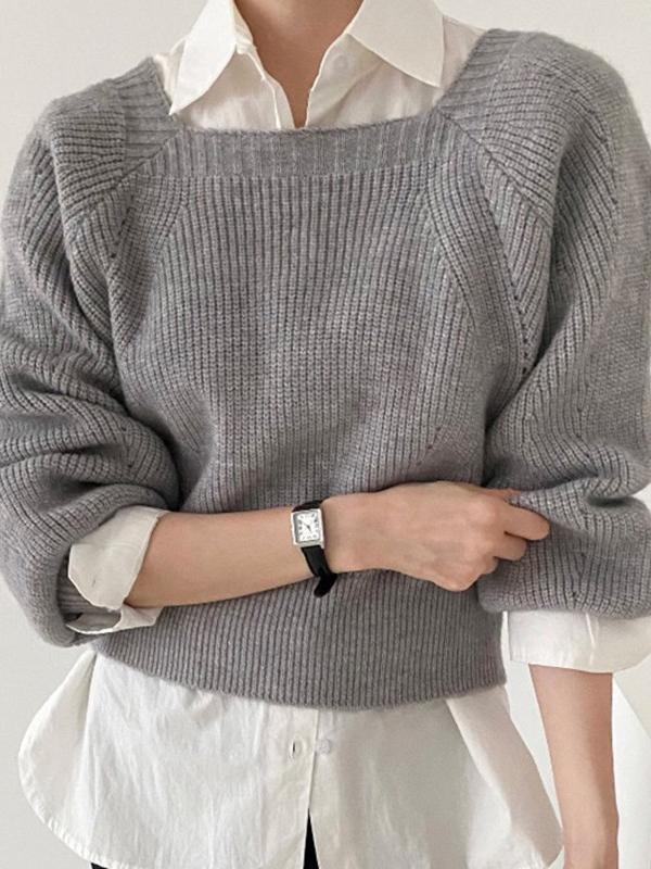 Solid Square Neck Pullover Sweater Product Image