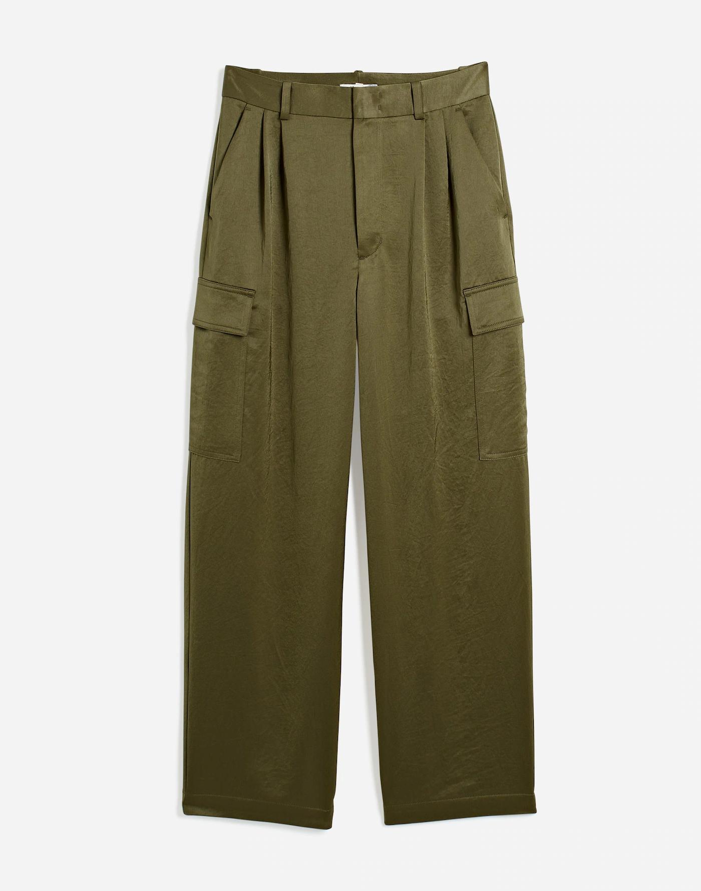 High-Rise Straight Cargo Trousers in Satin Product Image