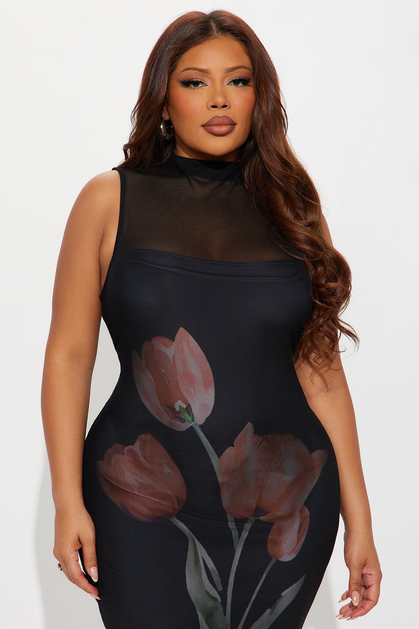 Annabeth Floral Mesh Midi Dress - Black/combo Female Product Image