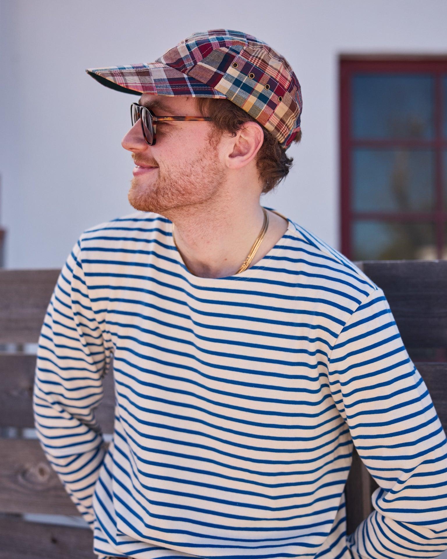 Men’s Breton Stripe Boatneck Tee in Off White/Atlantic Blue Product Image