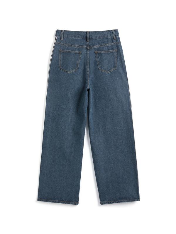 Washed Splice Piping Detail Drawstring Boyfriend Jeans Product Image