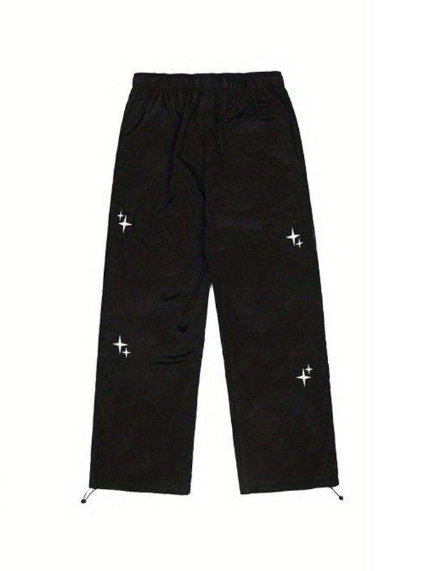 Starry Black Baggy Parachute Pants Product Image
