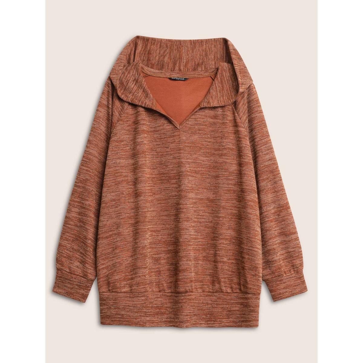 Plus Size Heather Hooded Long Sleeve Sweatshirt Women Maroon Casual Non Hooded Everyday Sweatshirts BloomChic 10/M Product Image