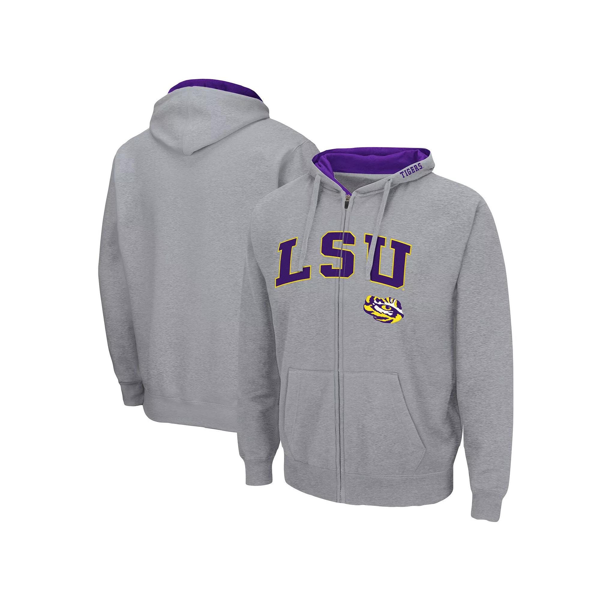 Men's Colosseum Heathered Gray LSU Tigers Arch & Logo 3.0 Full-Zip Hoodie, Size: XL, Grey Product Image