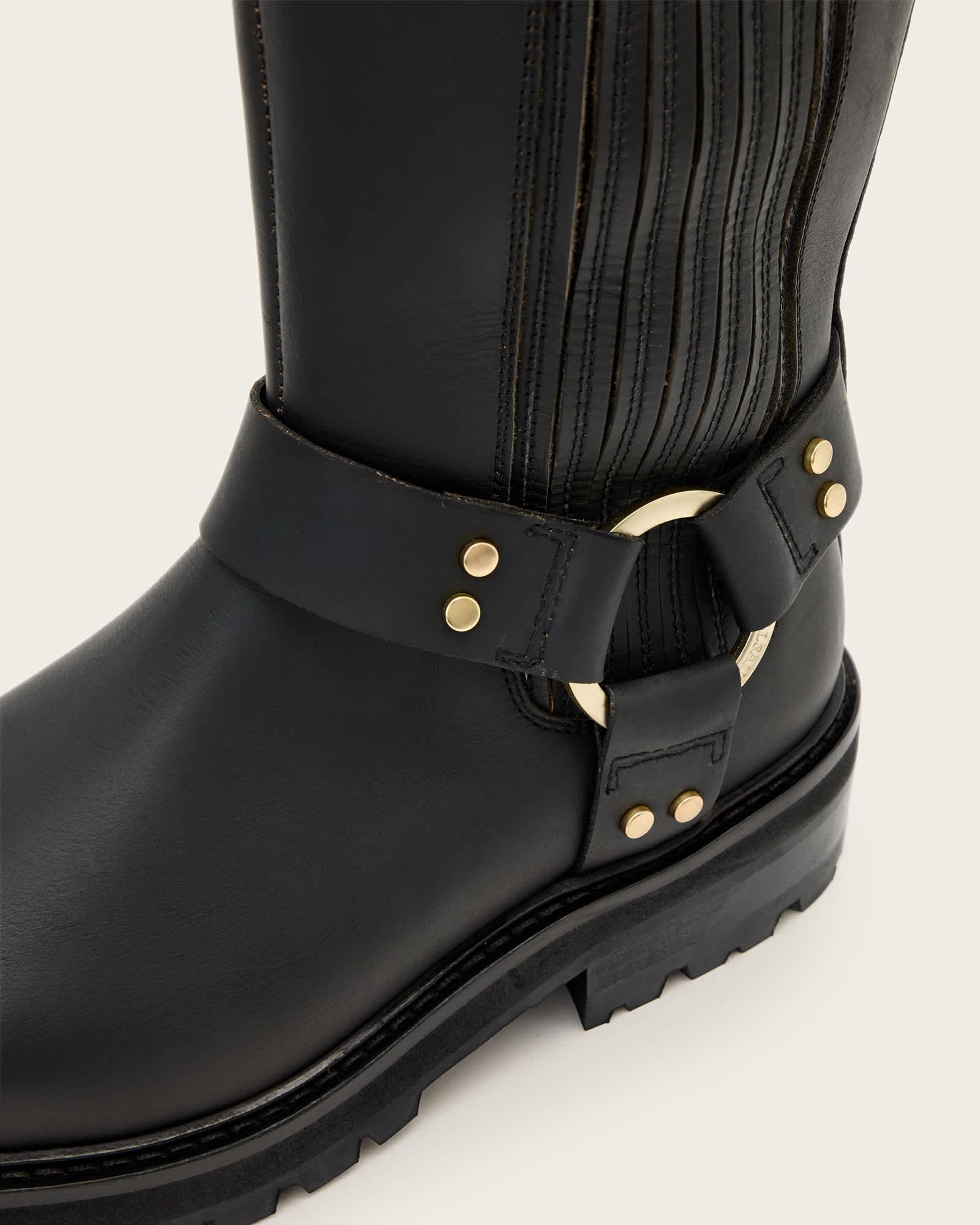 Maddie Knee High Leather Boots Black | ALLSAINTS US Product Image