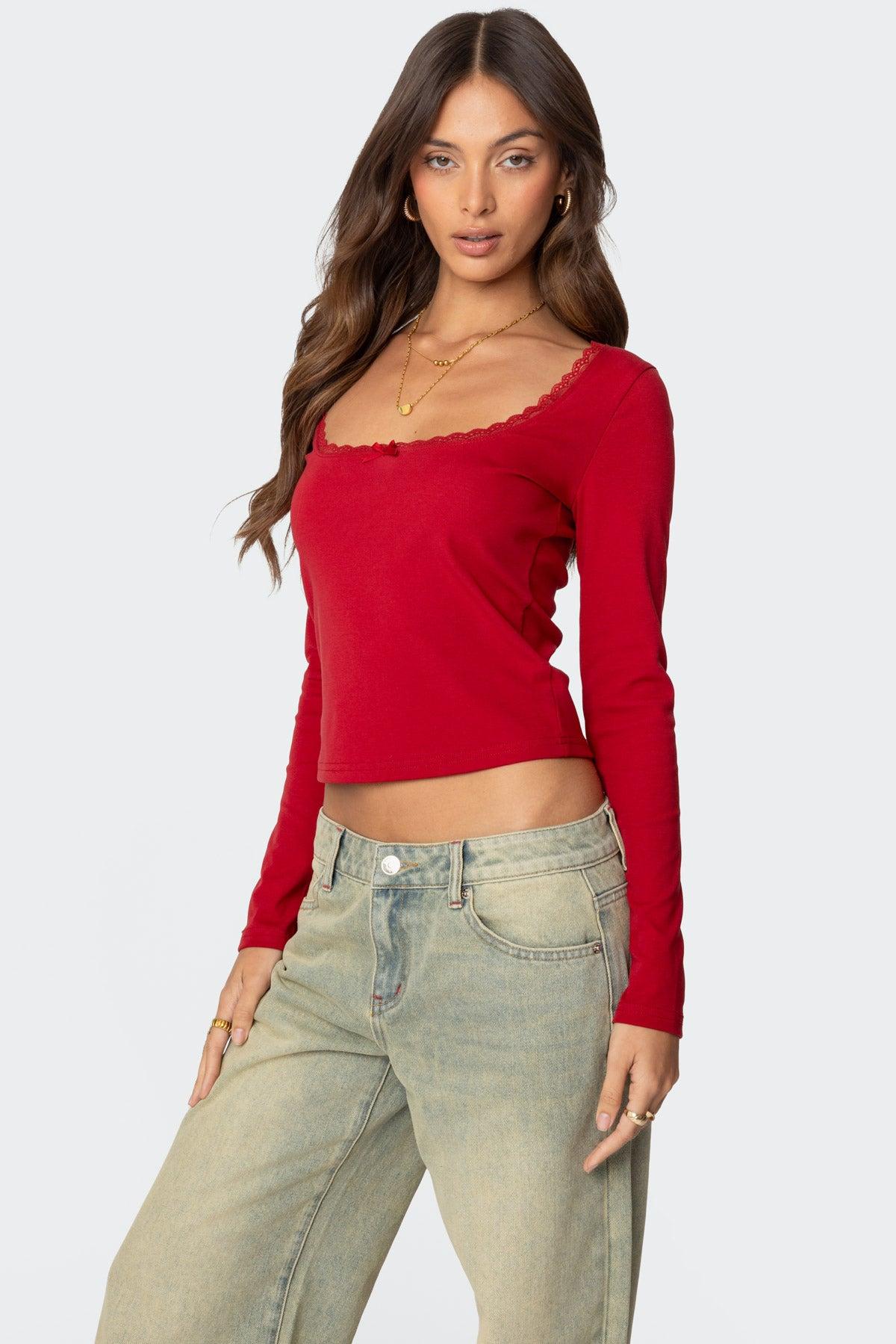 Mora Lace Trim Ribbed T Shirt Product Image