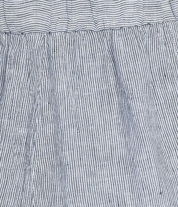 Eileen Fisher Petite Puckered Organic Linen Yarn-Dyed Stripe Elastic Waist Pull-On Pants Product Image
