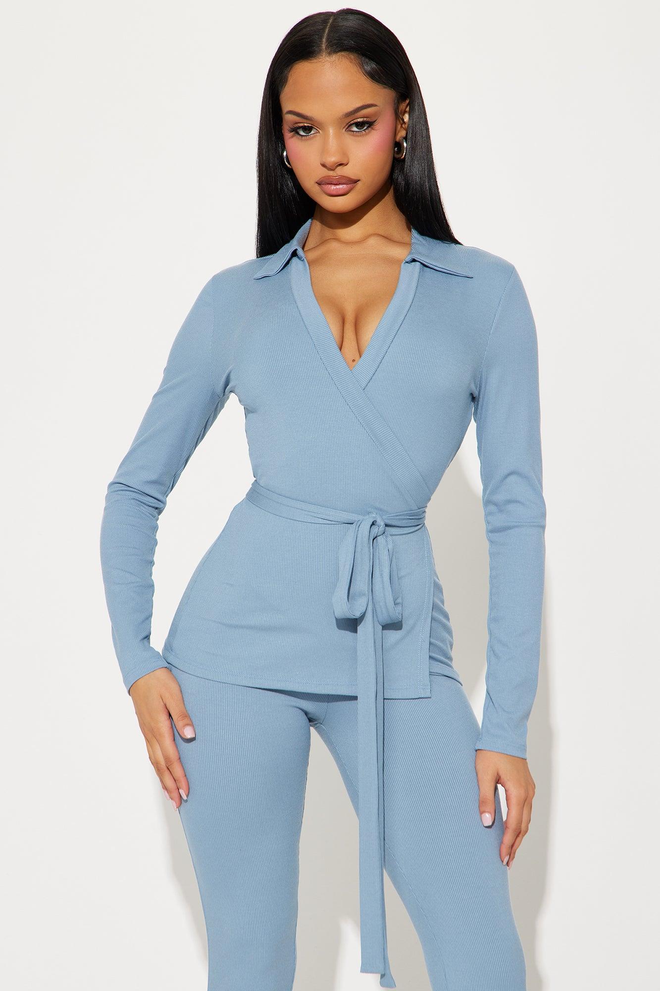 Cindy Wrap Top And Legging Set - Denim Product Image