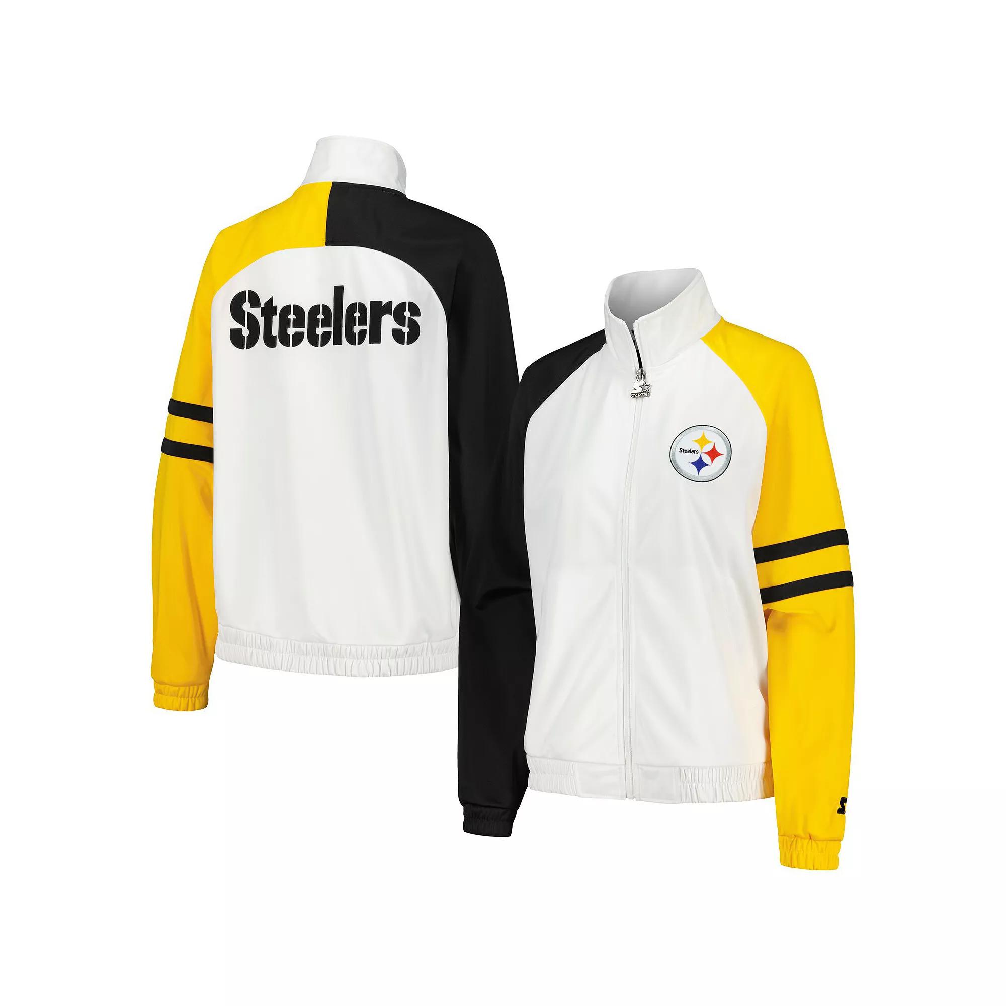 Women's Starter White Pittsburgh Steelers Curve Ball Raglan Full-Zip Track Jacket, Size: Large Product Image