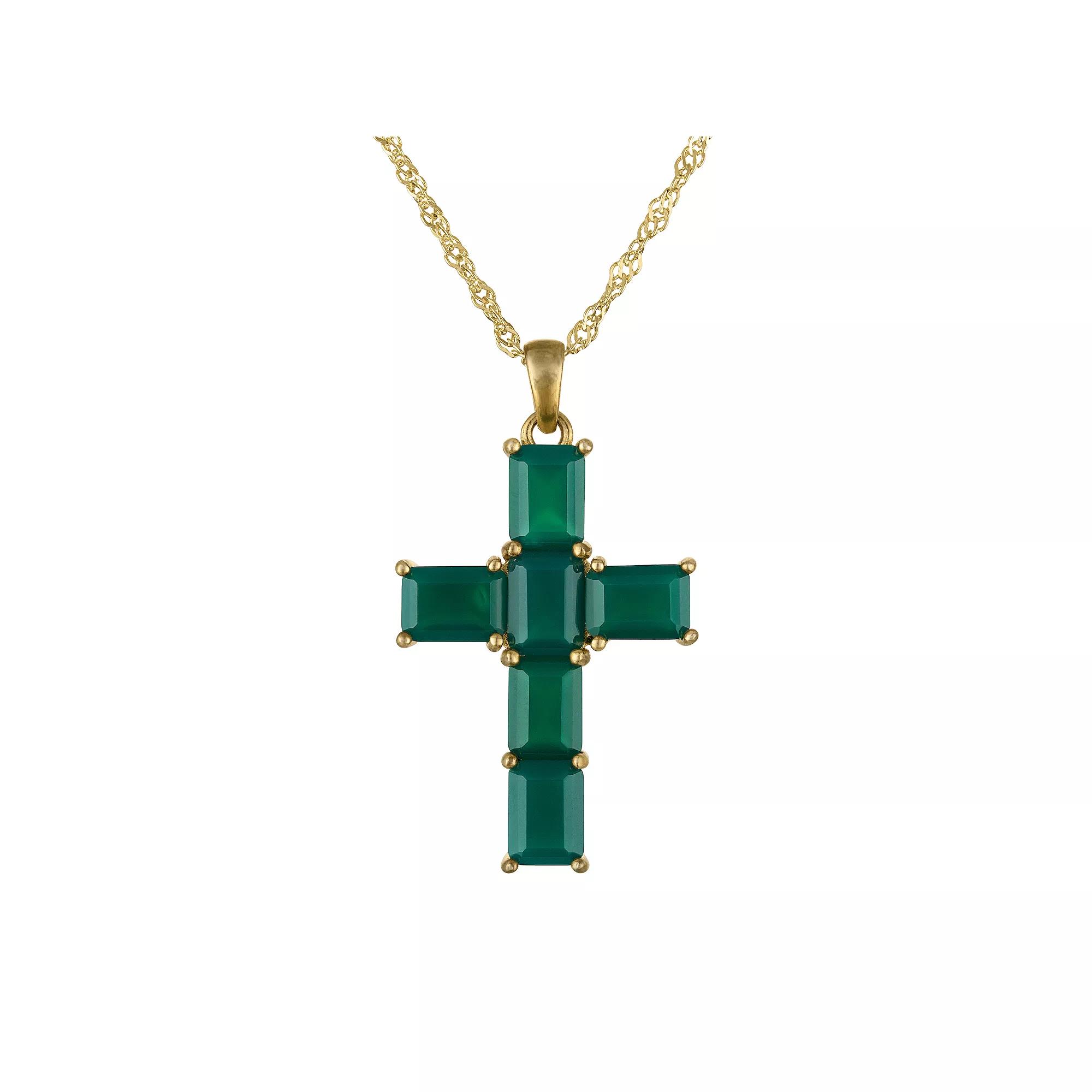 Designs by Gioelli Gold Over Sterling Silver Green Chalcedony Cross Pendant Necklace, Women's,  Product Image