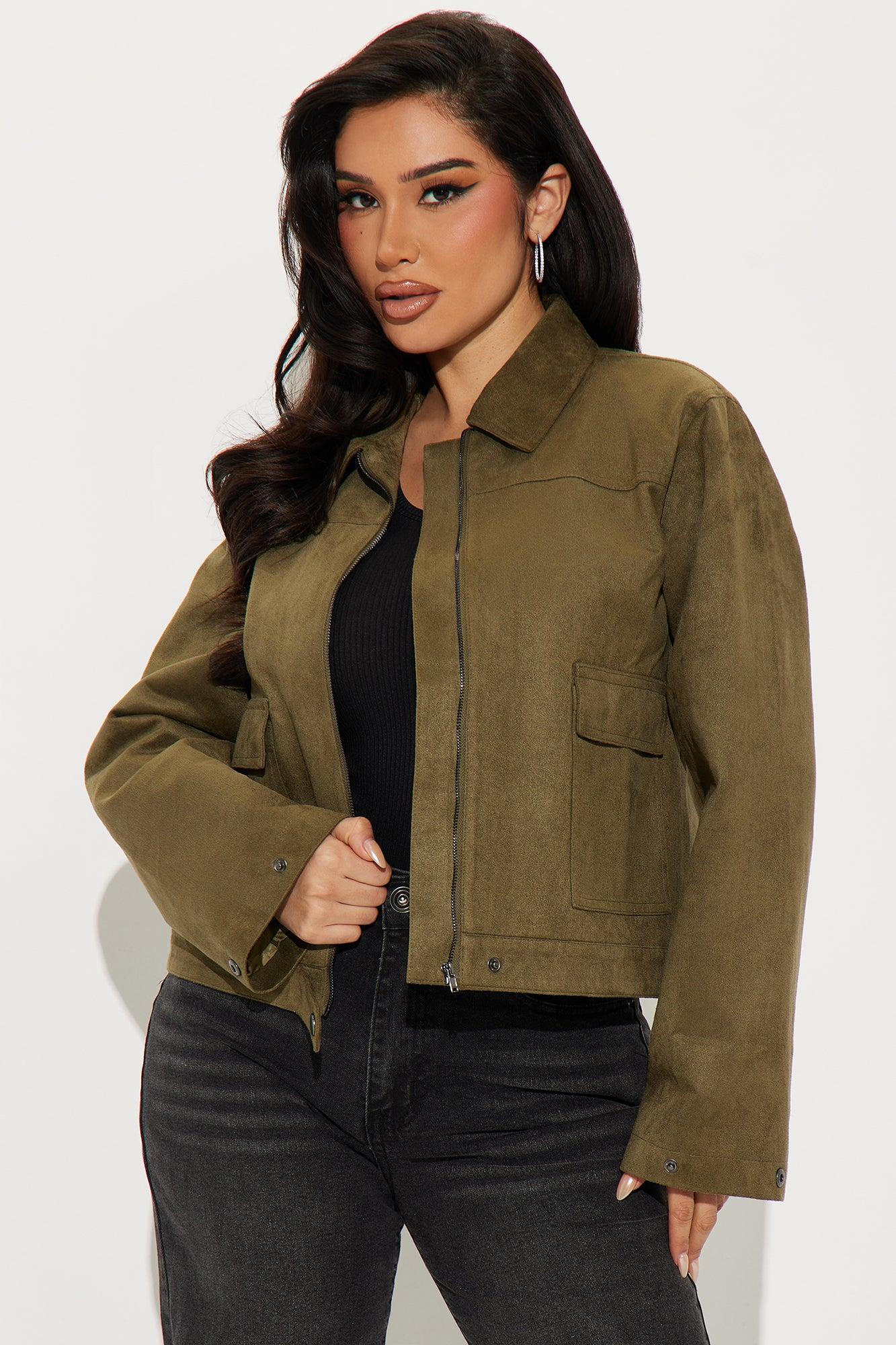 How It IS Faux Suede Jacket - Olive Female Product Image