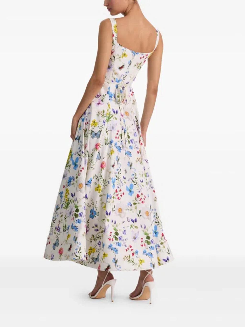 ALICE AND OLIVIA Polly Seamed Drop Waist Flared Ankle Length Dress In White Product Image