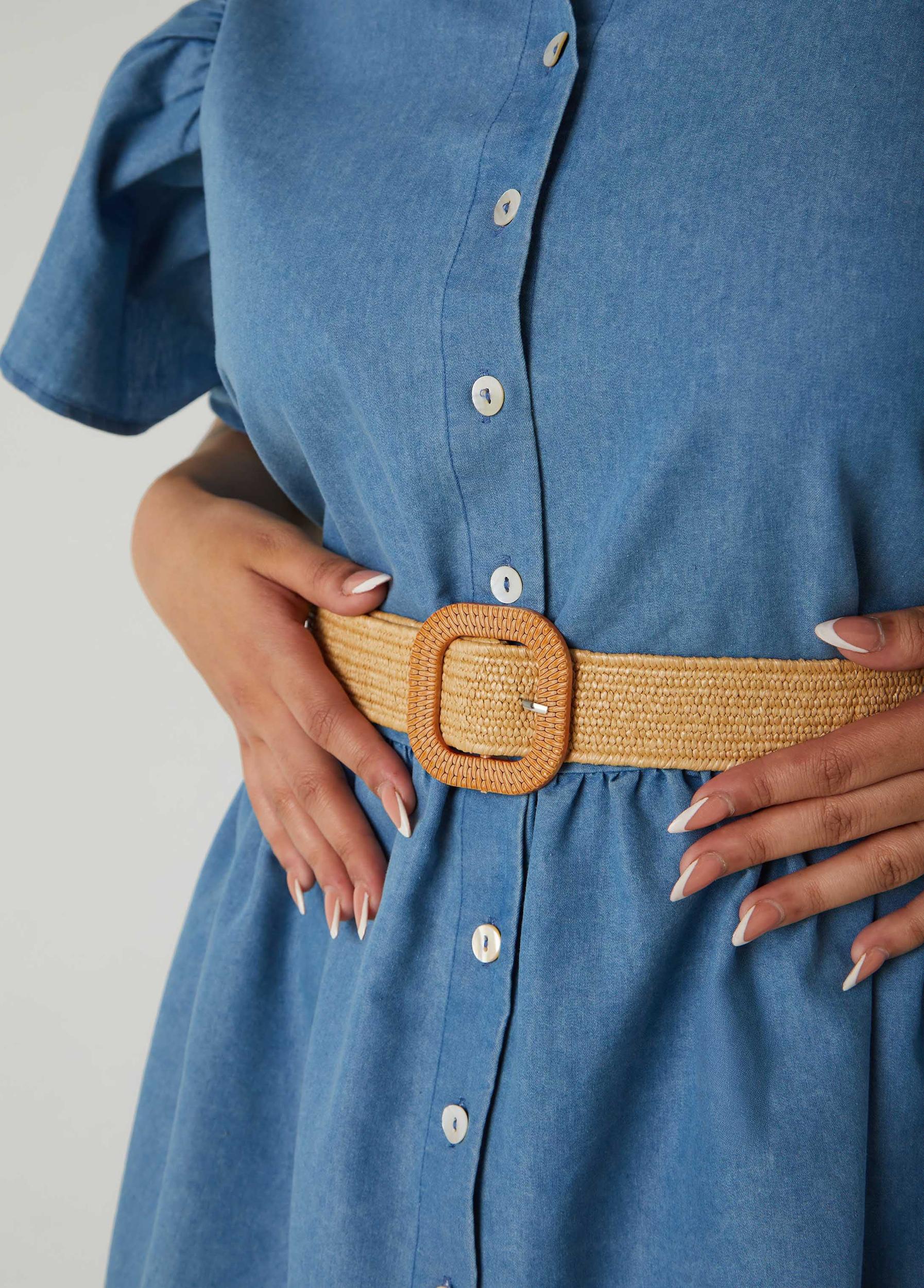 Belted A Line Chambray Dress Product Image