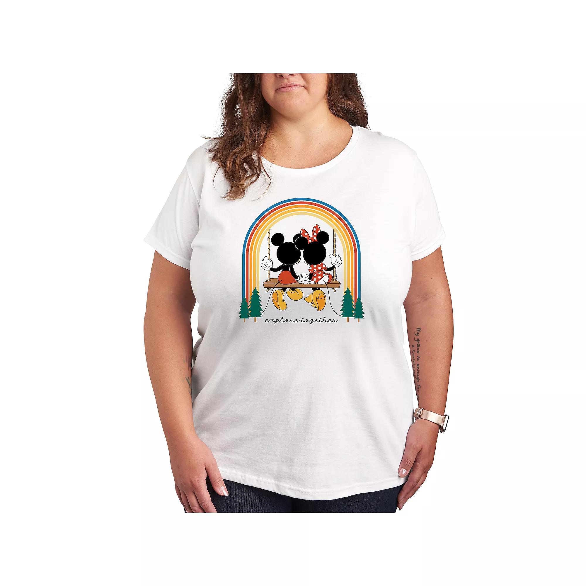 Disney's Mickey & Minnie Mouse Plus Explore Together Rainbow Graphic Tee, Women's,  Product Image