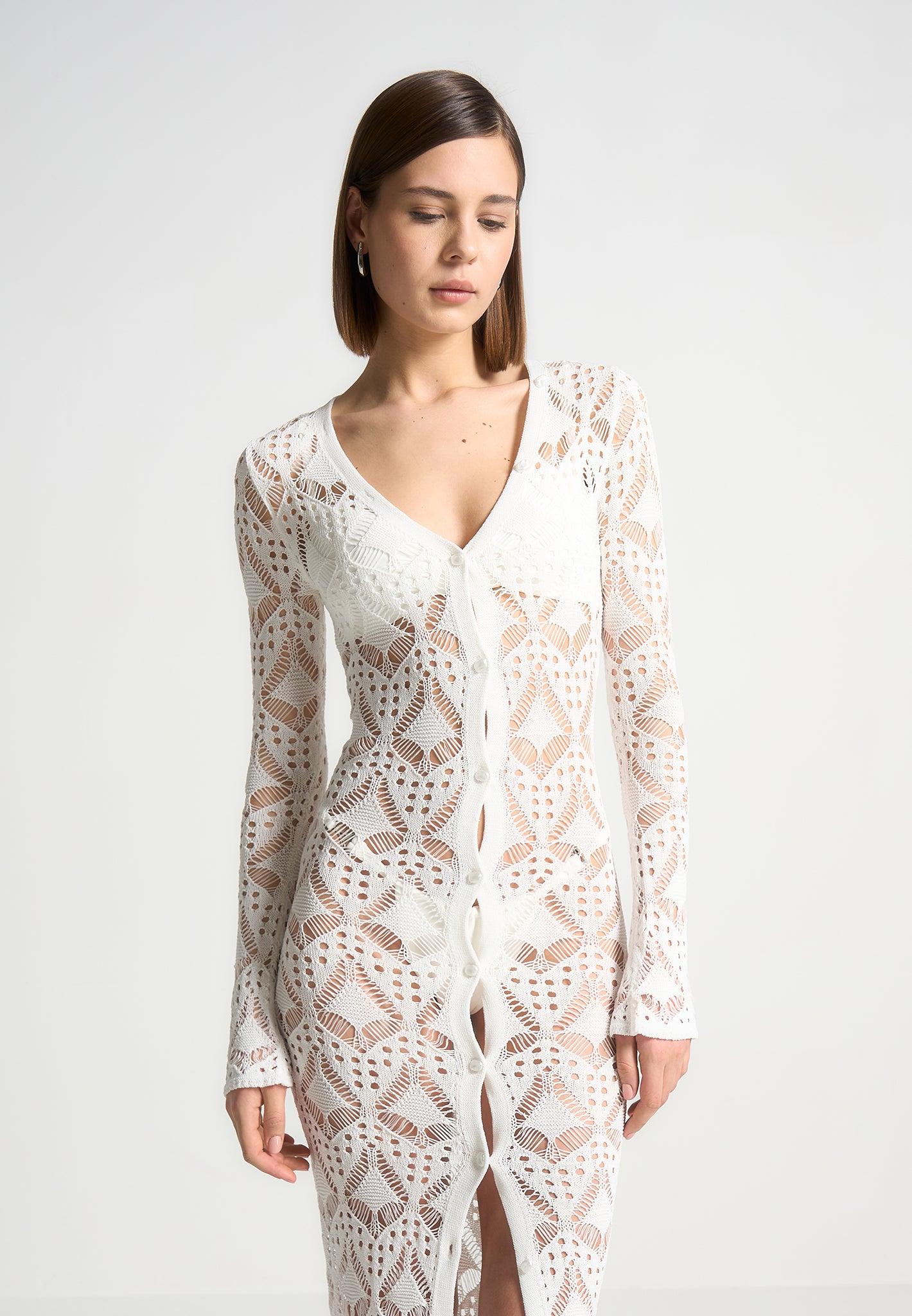 Knit Longline Cover Up Cardigan - Off White Female Product Image
