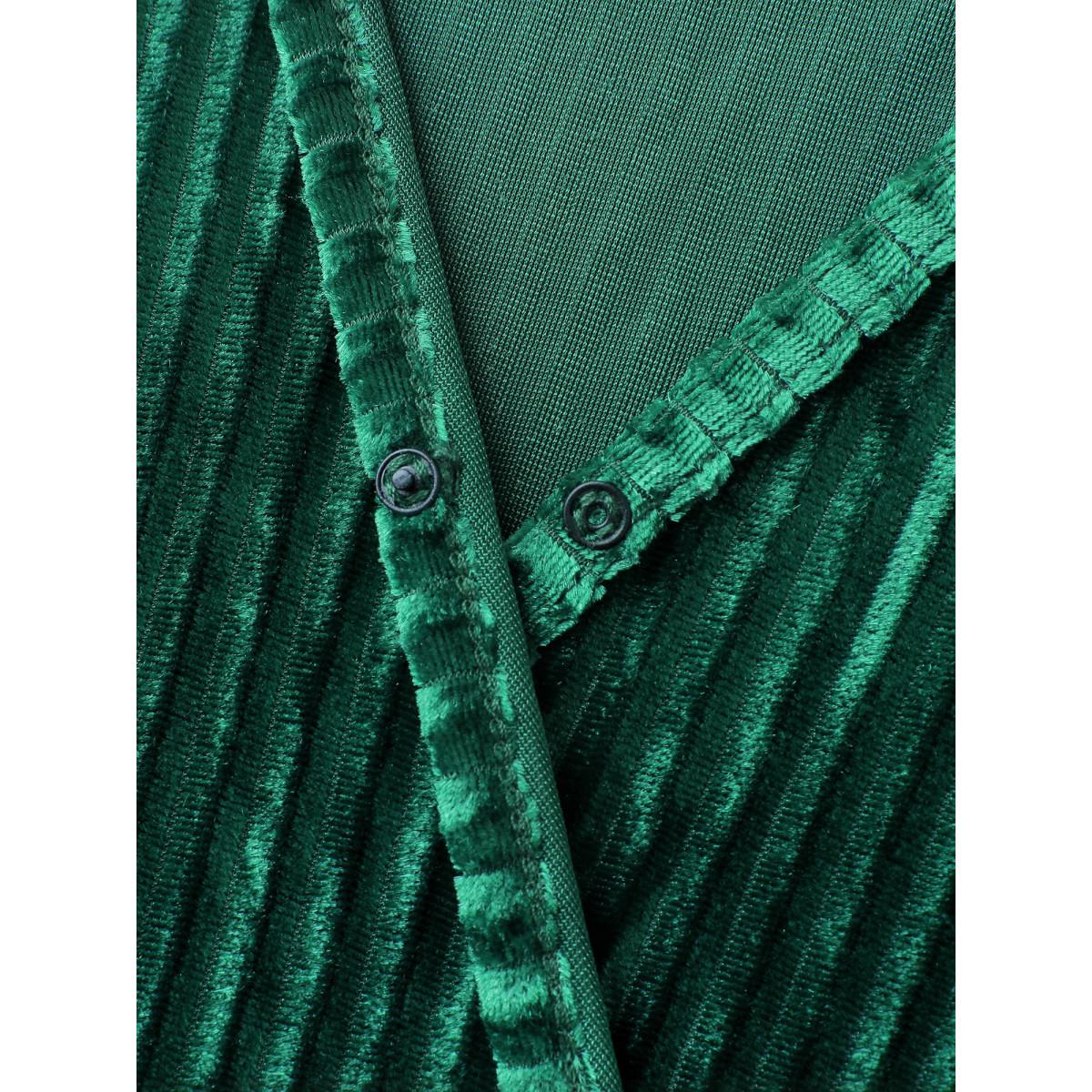 Plus Size Glossy Textured Velvet Wrap Tied Midi Dress DarkGreen Women Party&Cocktail Overlapping Overlap Collar Short sleeve Curvy BloomChic 18-20/2X Product Image