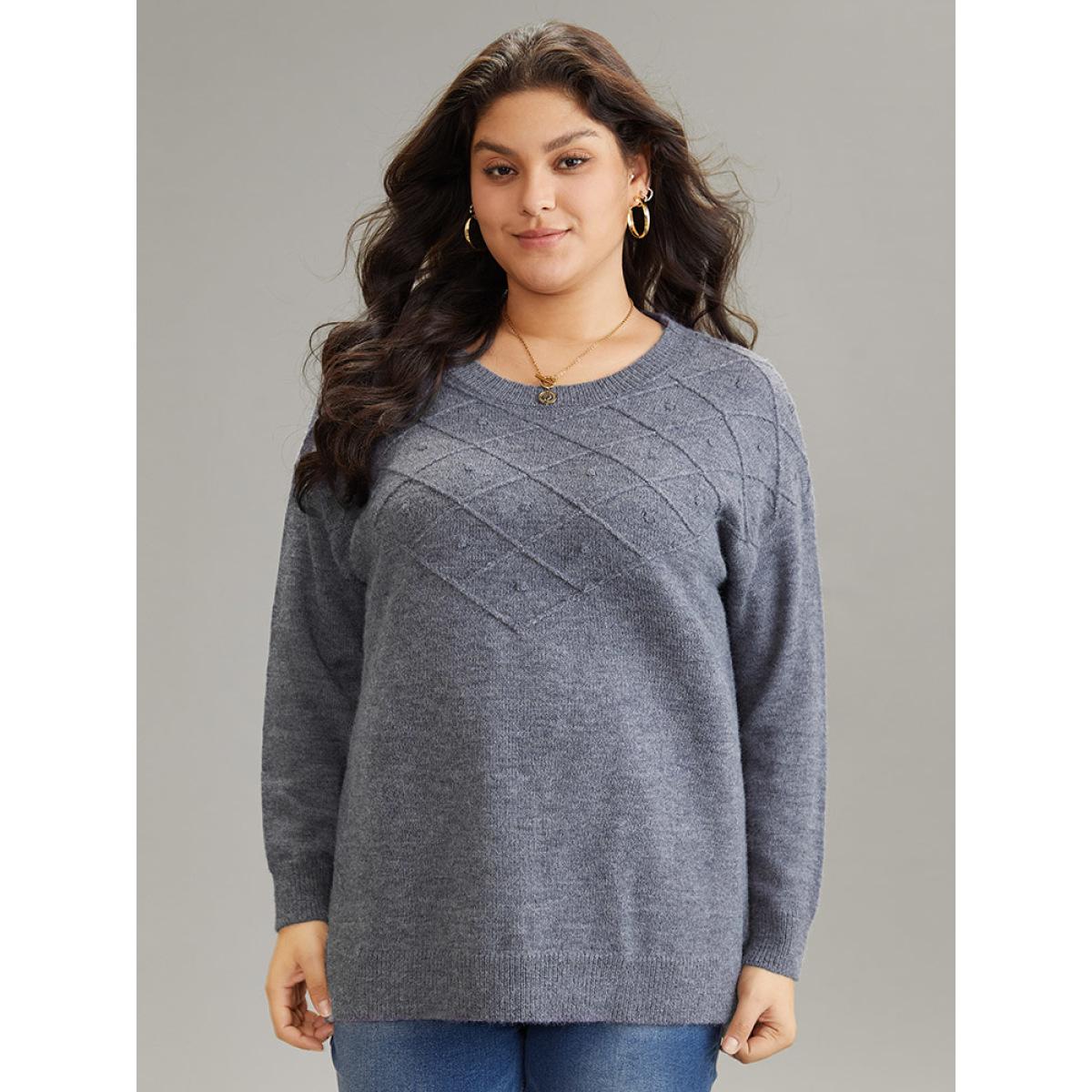 Plus Size Supersoft Essentials Textured Crew Neck Drop Shoulder Pullover DimGray Women Casual Loose Long Sleeve Round Neck Dailywear Pullovers BloomChic 10/M Product Image