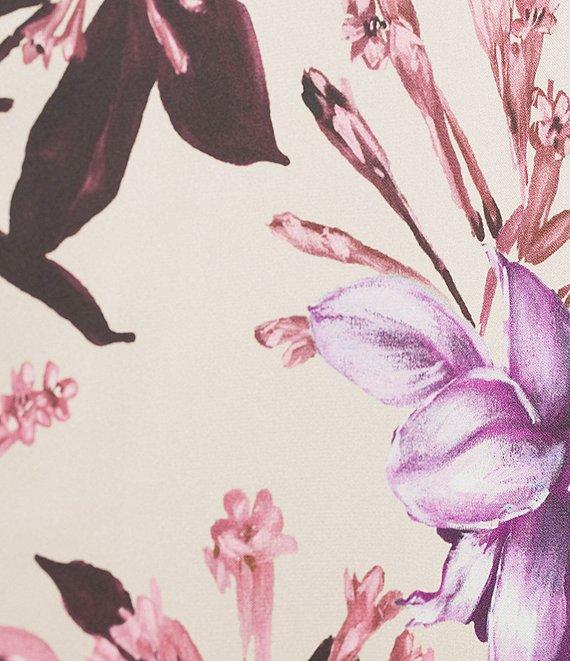 Caroline Rose Bella Coordinating Floral Print Satin Round Neck 3/4 Bell Sleeve Tunic Product Image