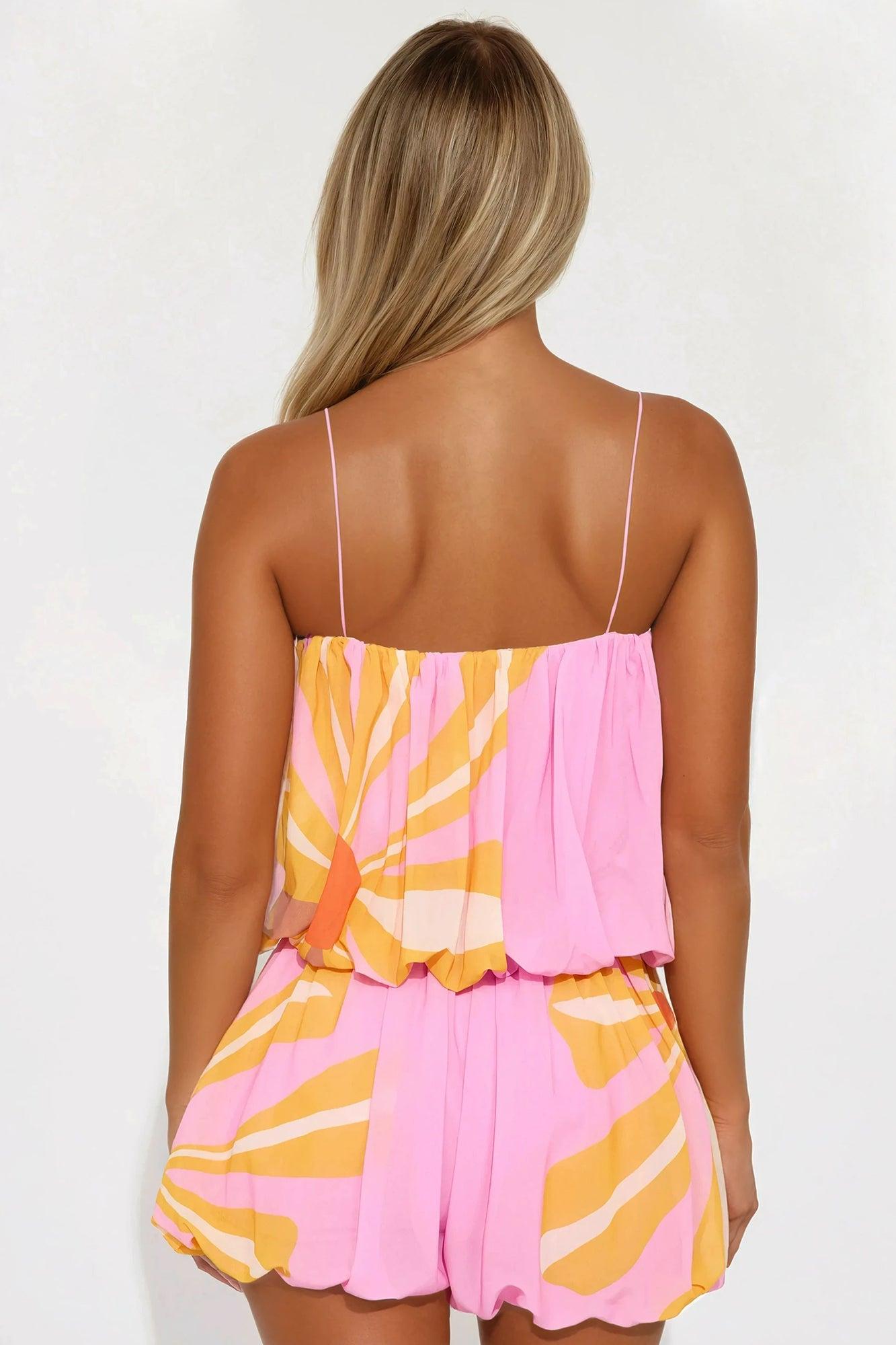 Calista Chiffon Bubble Hem Romper - Pink/combo Product Image