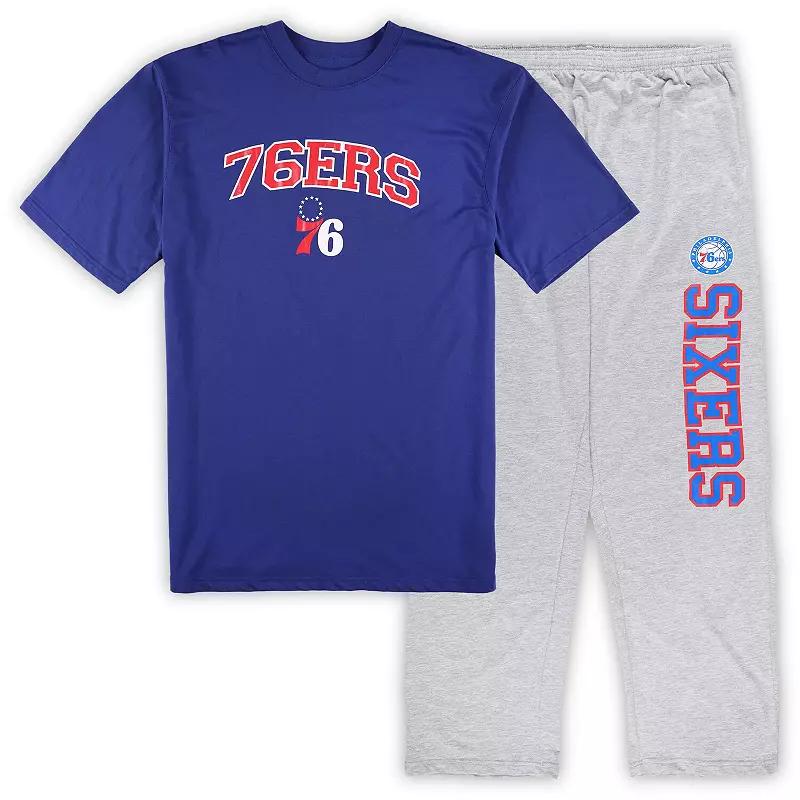 Men's Concepts Sport Royal/Heather Gray Philadelphia 76ers Big & Tall T-Shirt and Pajama Pants Sleep Set,  Product Image