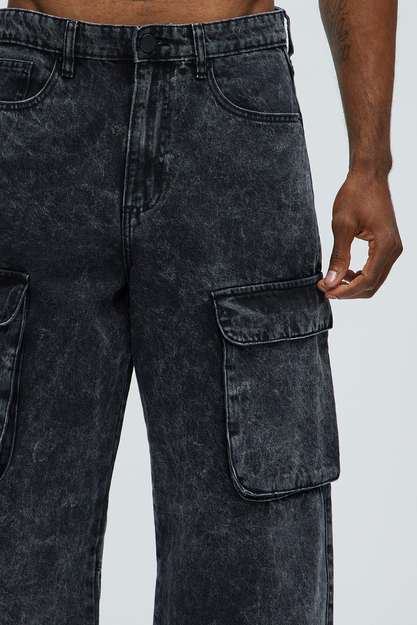 Baggy Clover Cargo Jeans - Black Product Image