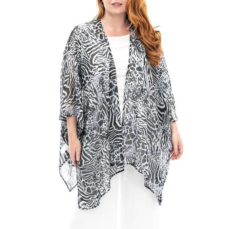 Women's Nina Leonard Floral Open-Front Kimono, Light Blue Team 1 Product Image