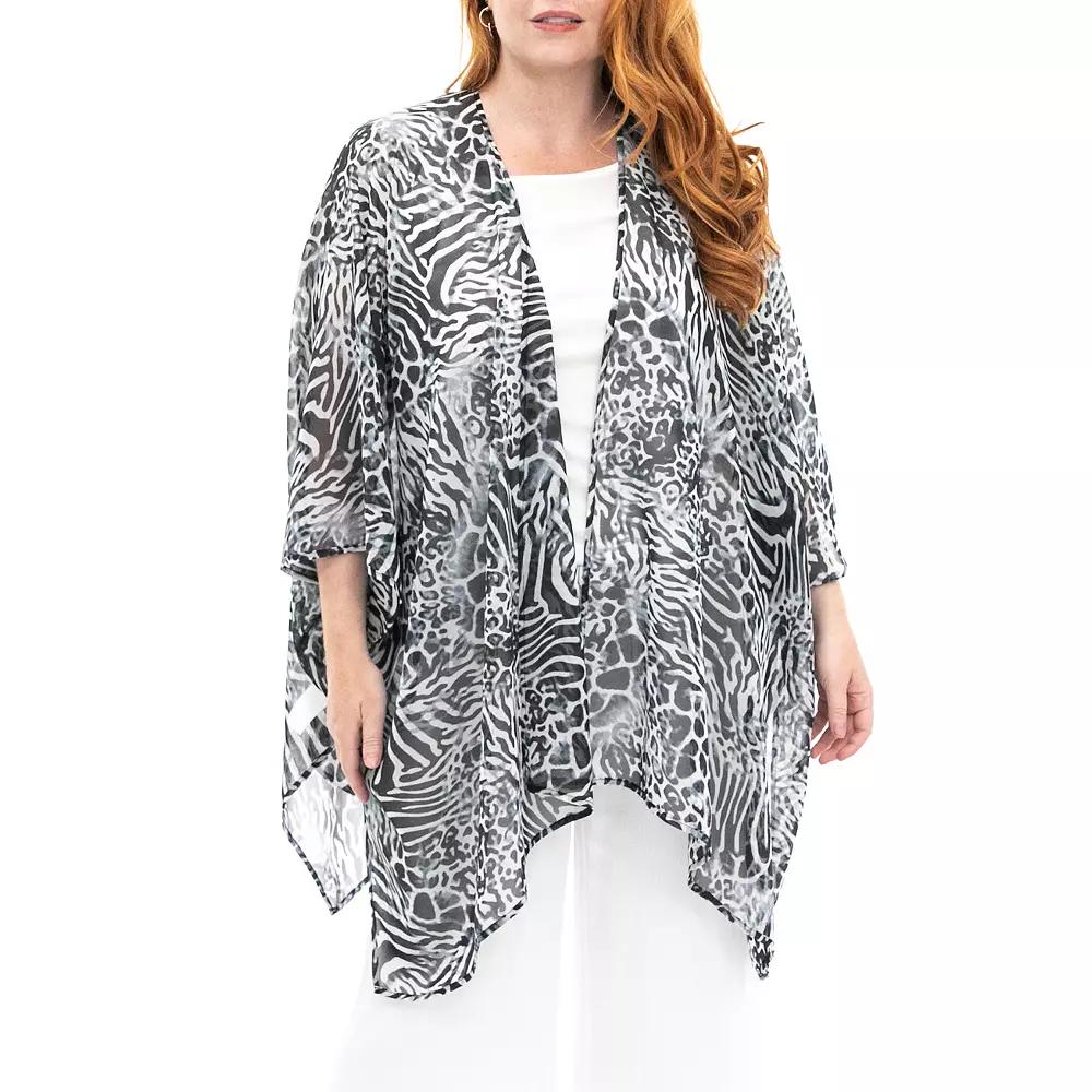 Women's Nina Leonard Floral Open-Front Kimono, Light Blue Team 1 Product Image