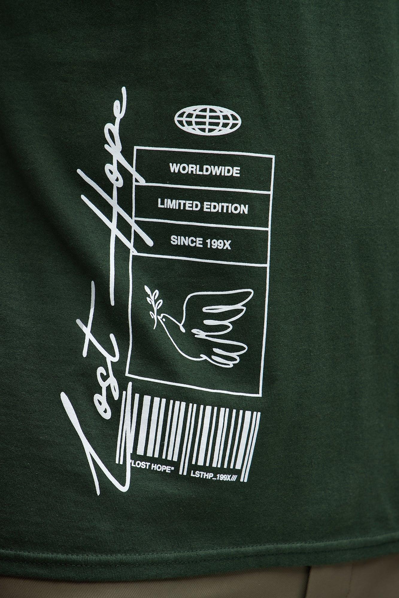 White Bird Short Sleeve Crew Neck T shirt - Hunter Green Product Image