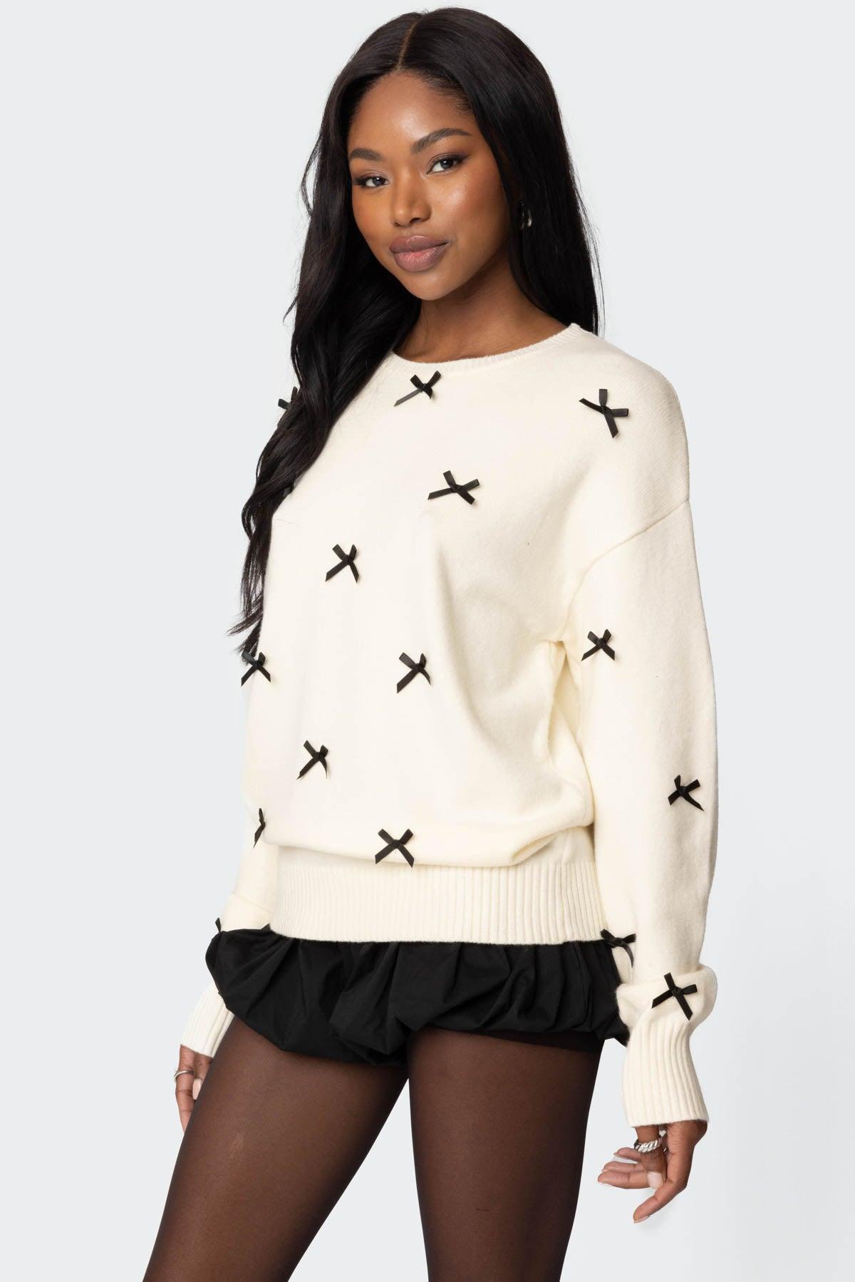 Satin Effect Bow Oversized Sweater Product Image