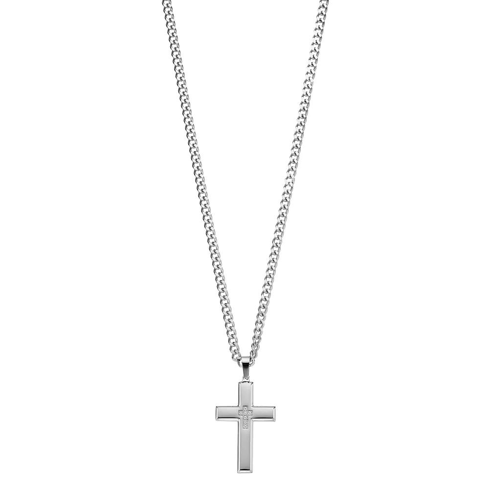 Diamond Brilliance Men's Silver Tone Stainless Steel 1/10 Carat T.W. Lab-Created Diamond Cross Pendant Necklace, Size: 24", White Product Image