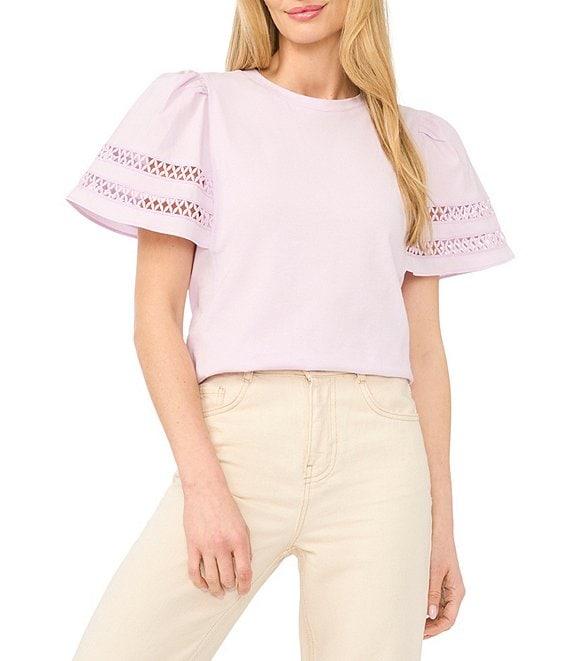CeCe Knit Round Neck Short Sleeve Blouse Product Image