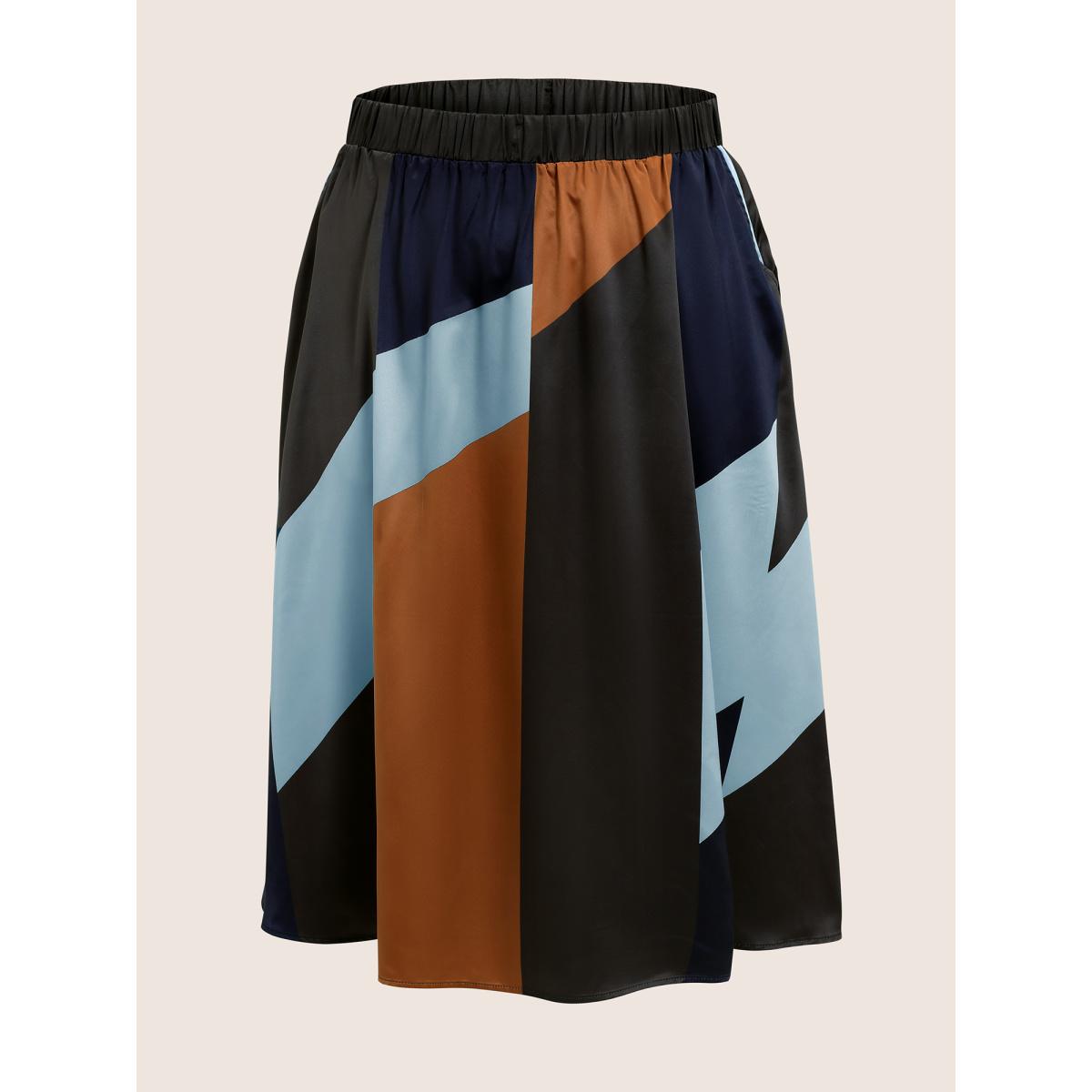 Plus Size Colorblock Contrast Pocket Cropped Skirt Women Multicolor At the Office Non No stretch Slanted pocket Work Skirts BloomChic 18-20/2X Product Image