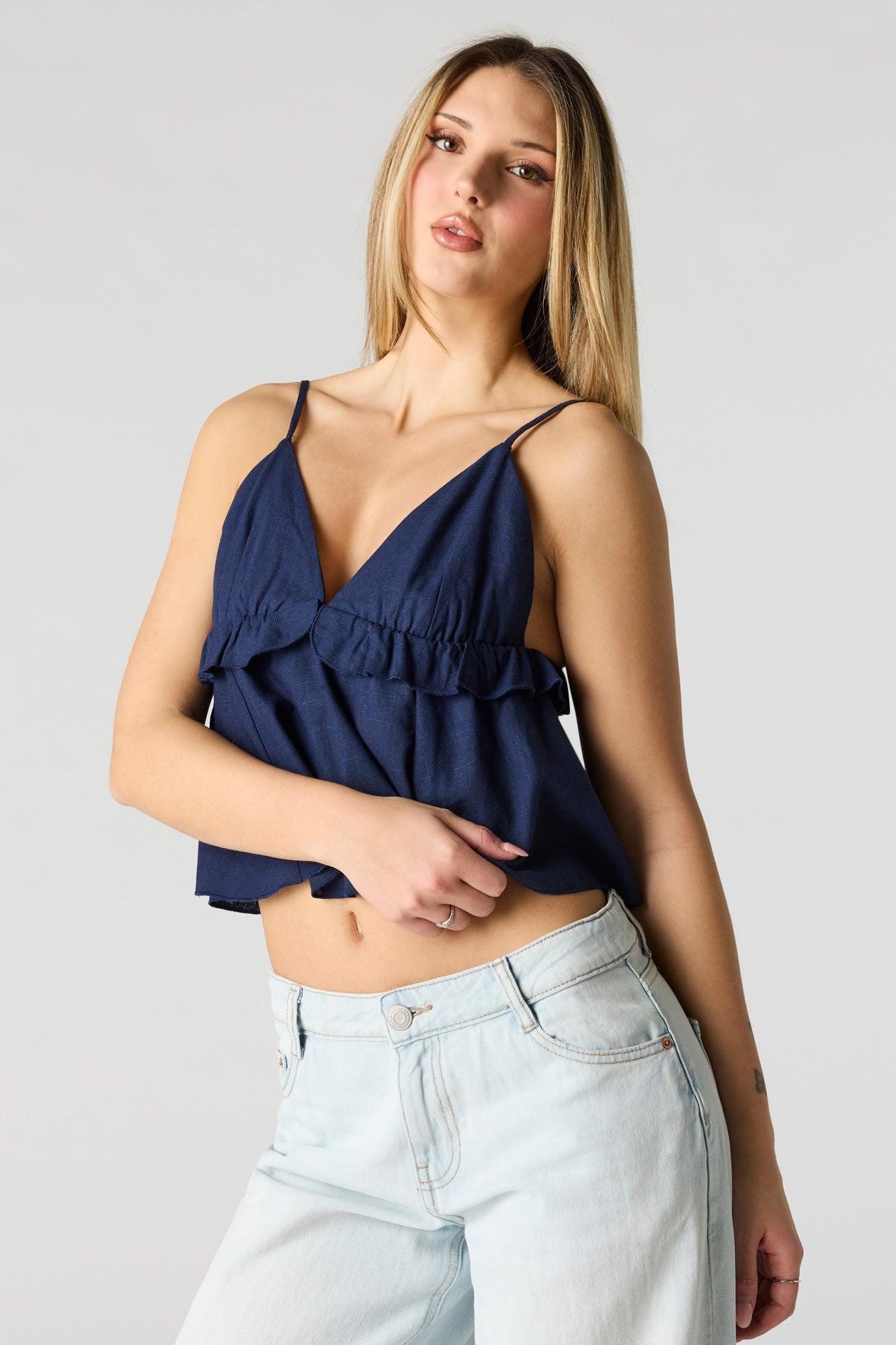 Linen-Blend Babydoll Tank Female Product Image