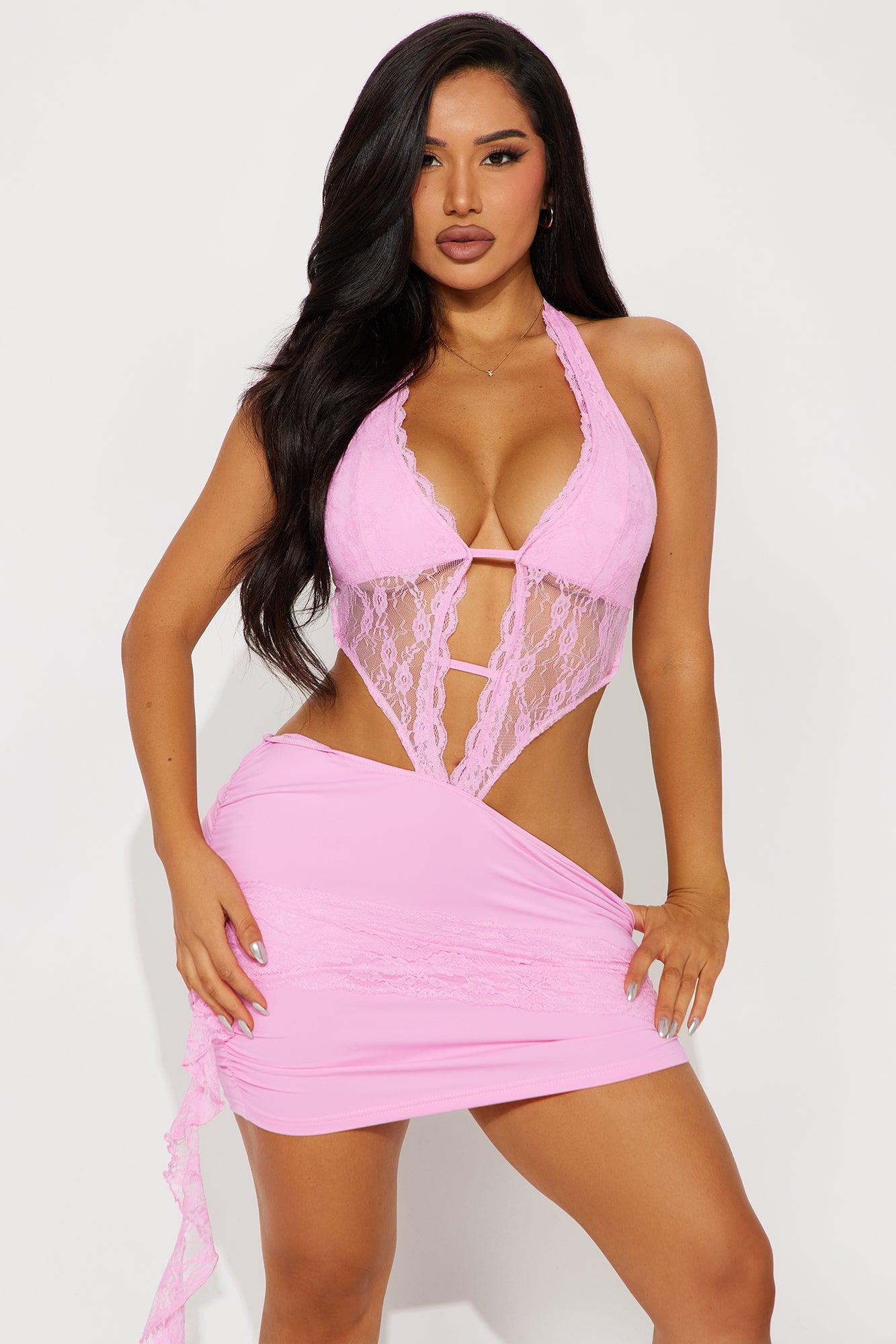 Mila Lace Mini Dress - Pink Product Image