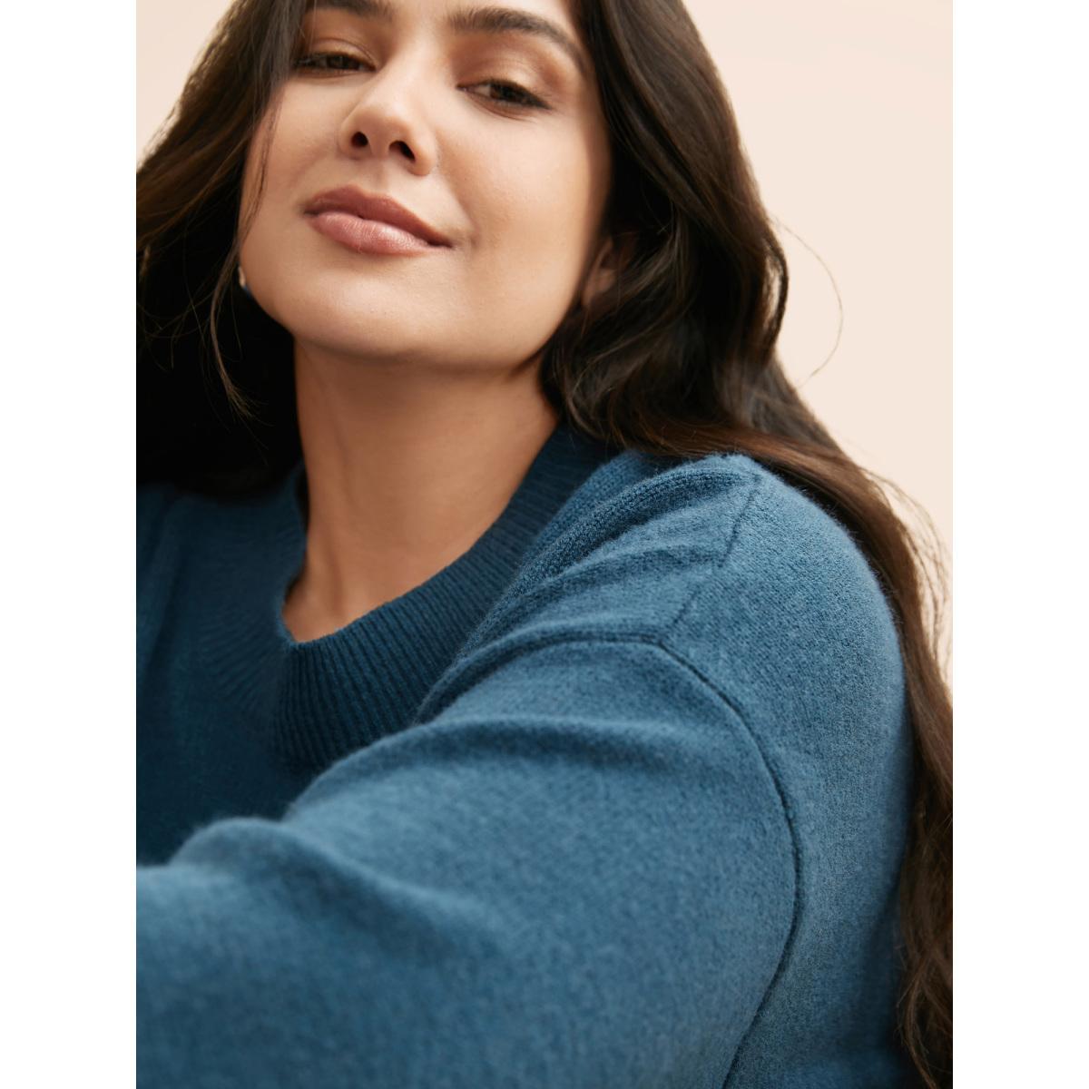 Plus Size Supersoft Essentials Split Wool Pullover Indigo Women Casual Loose Long Sleeve Round Neck Everyday Pullovers BloomChic 26/4X Product Image