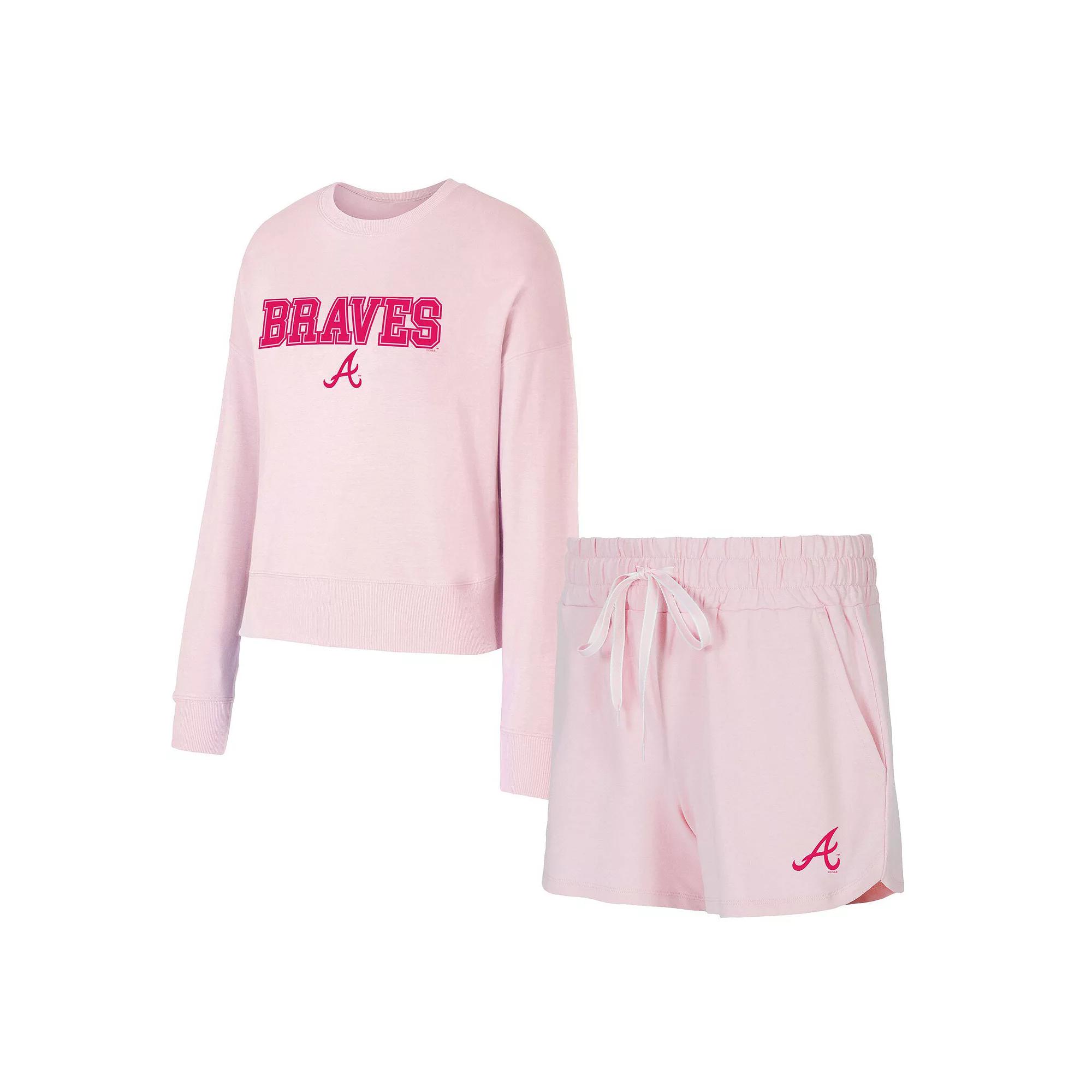 Women's Concepts Sport  Pink Atlanta Braves Elevation Tri-Blend Long Sleeve T-Shirt & Shorts Set, Size: XL Product Image