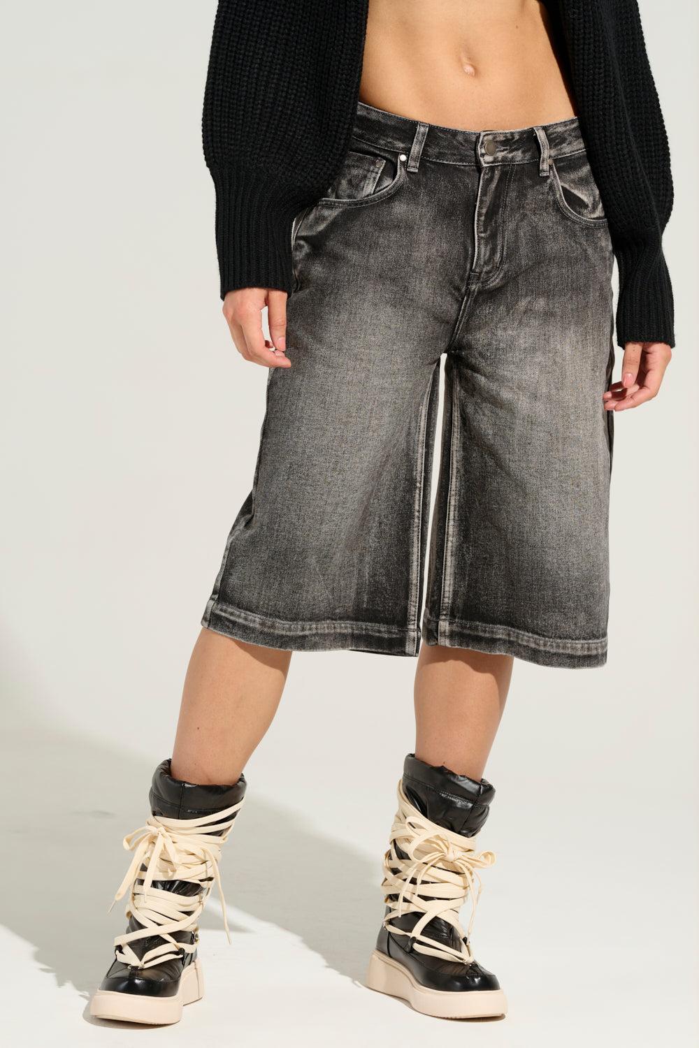 LITERAL PERFECTION BLACK DENIM BERMUDA SHORTS Product Image