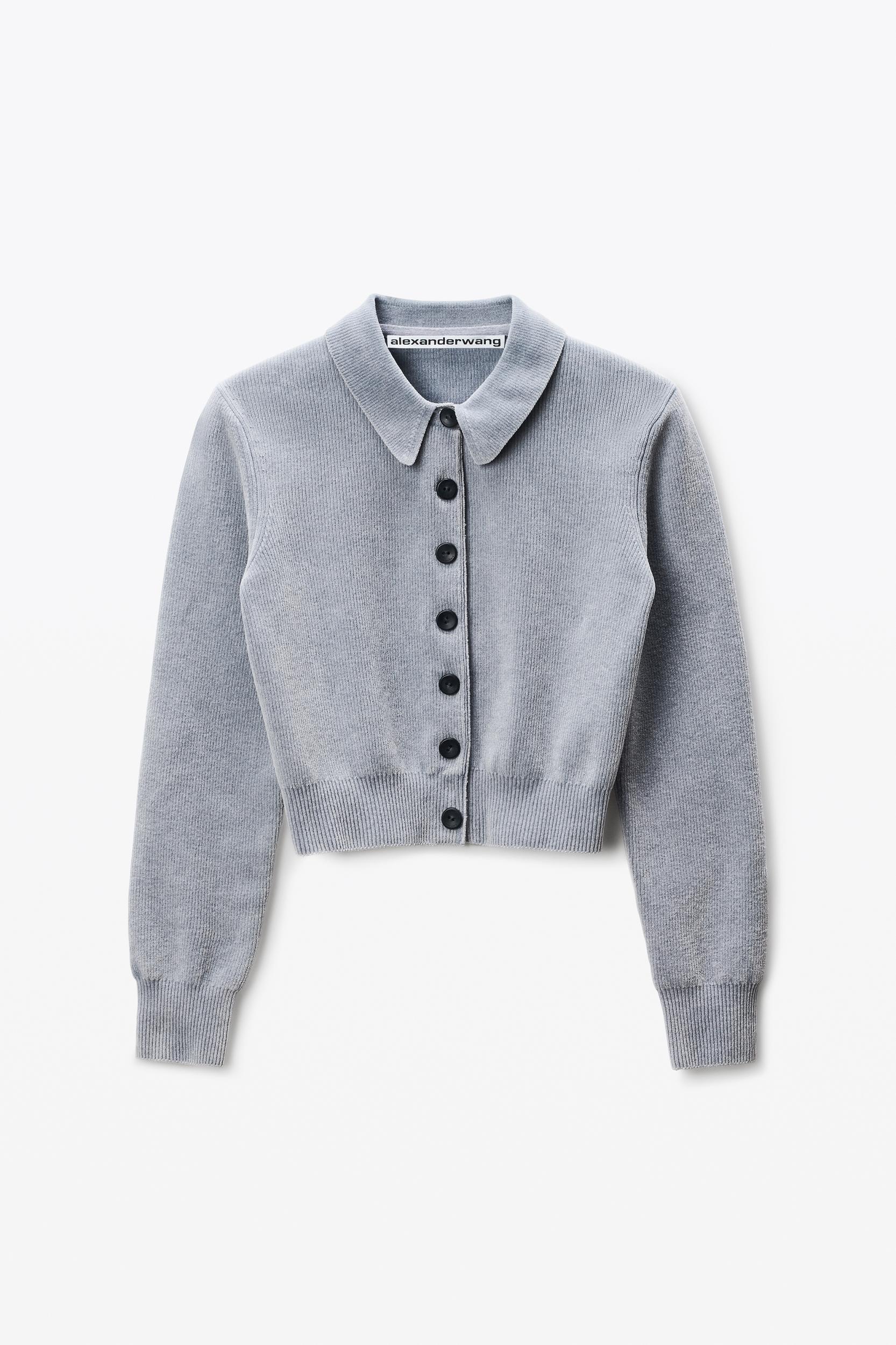 Grey Cotton-blend Chenille Cardigan Product Image