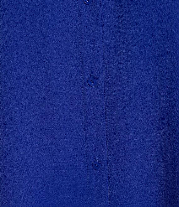 Eileen Fisher Plus Size Silk Georgette Crepe Notch Collar Long Sleeve Button Front Dress Product Image