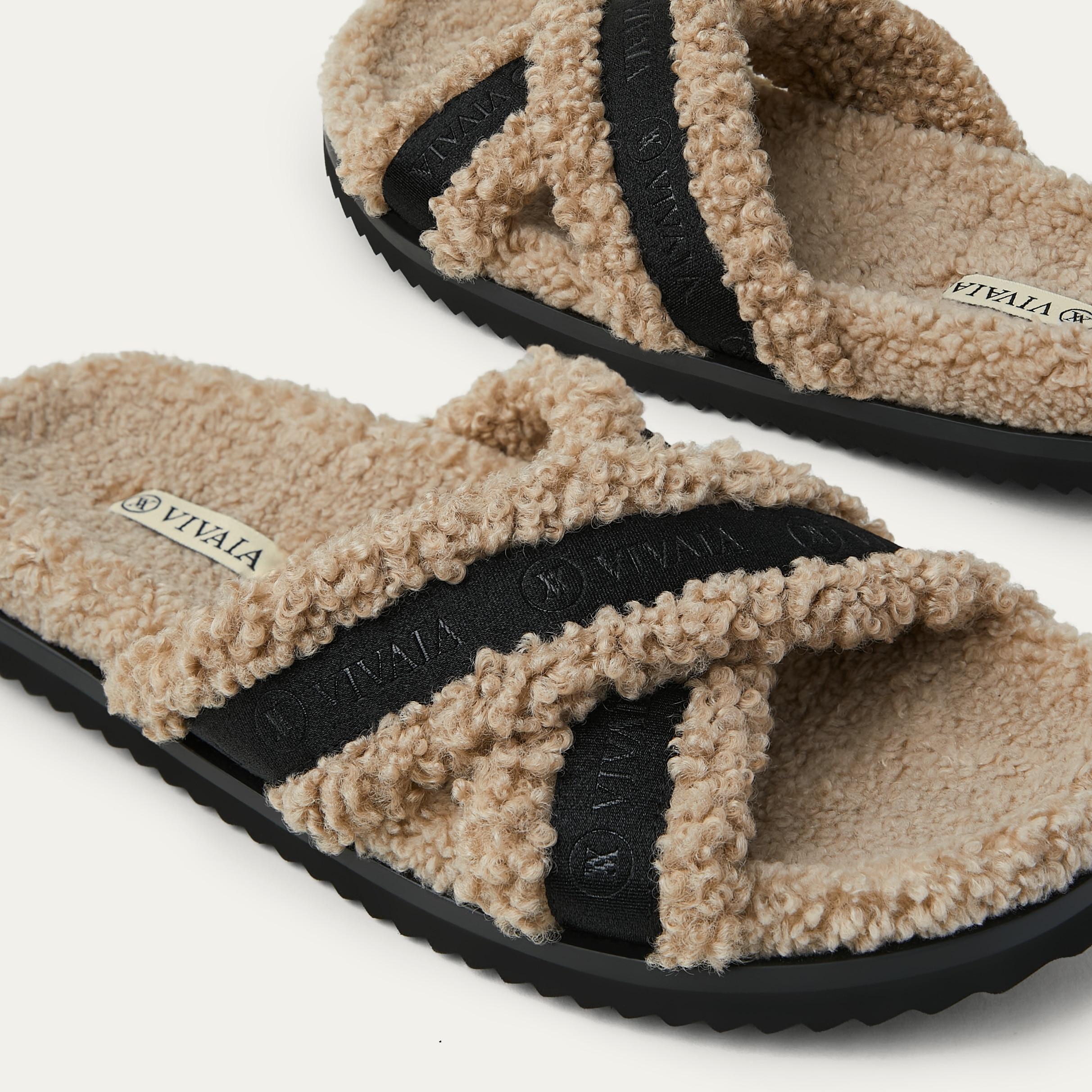 Furry Criss-Cross Strap Slippers (Hannah) Product Image