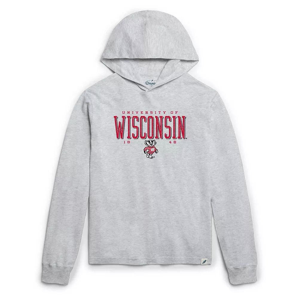 Men's League Collegiate Wear Ash Wisconsin Badgers Team Stack Tumble Long Sleeve Hooded T-Shirt, Size: Large, Black Product Image