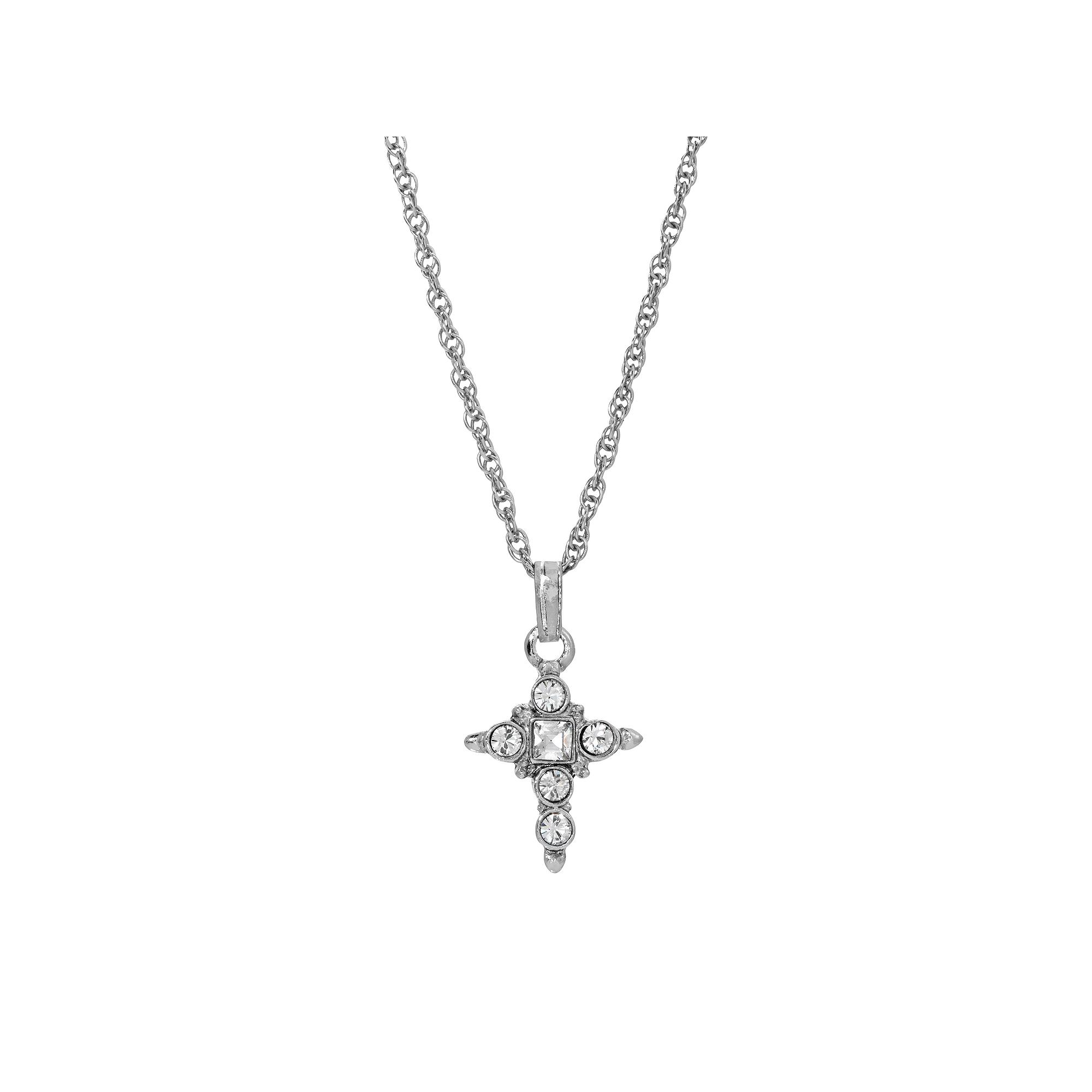 Symbols of Faith Silver Tone Simulated Crystal Cross Pendant Necklace, Womens Product Image