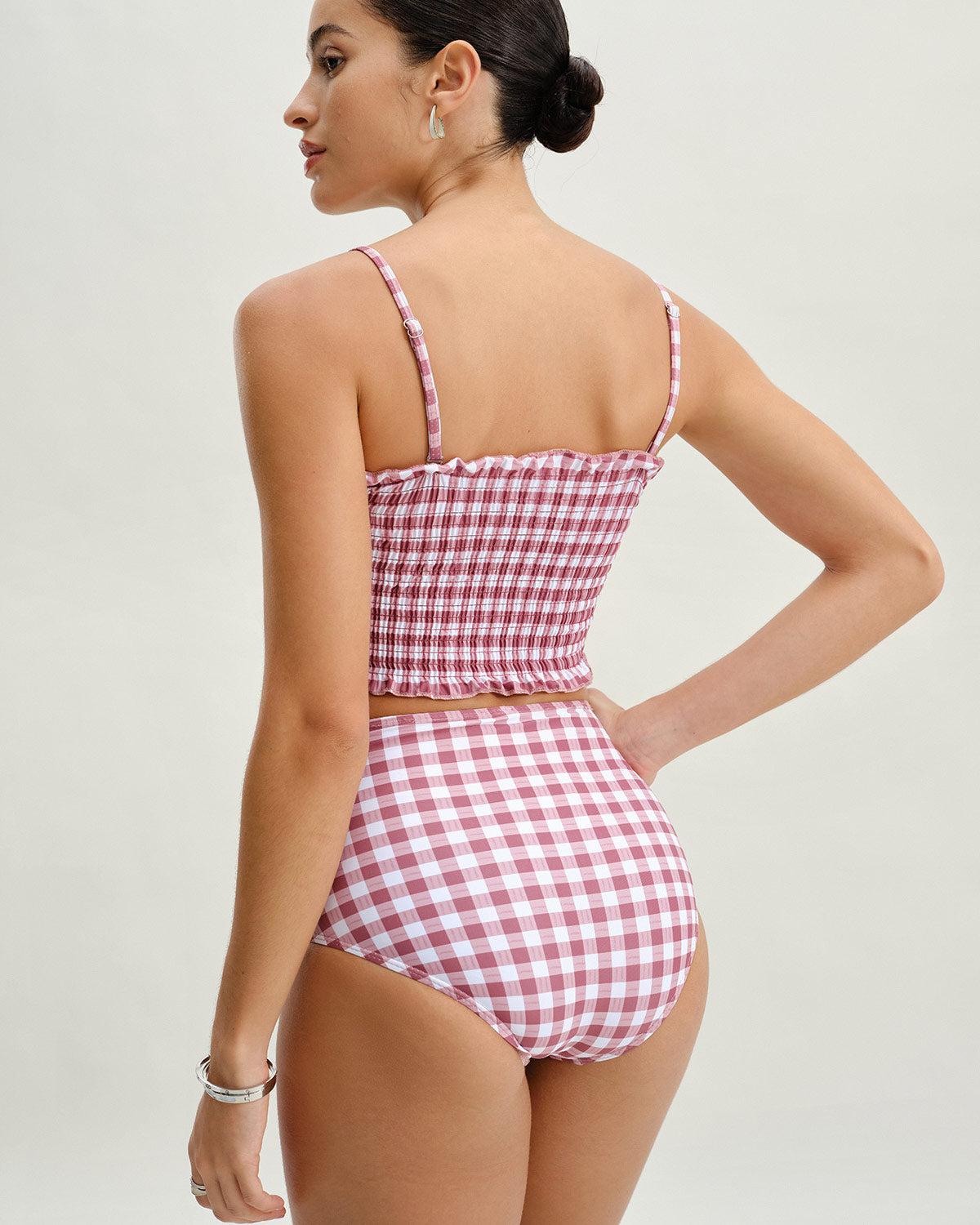 Red Plaid Bandeau Bikini Set Product Image