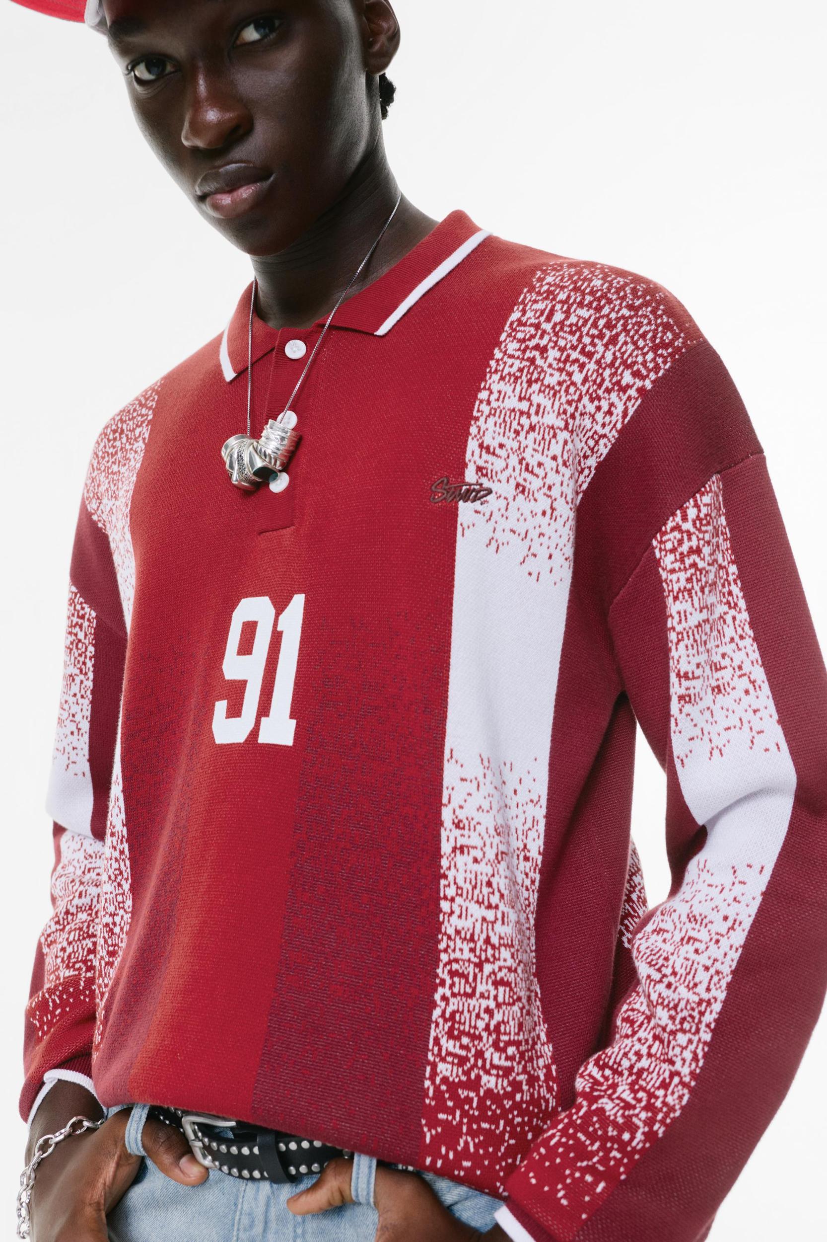 Knit football-style polo shirt 91 Product Image