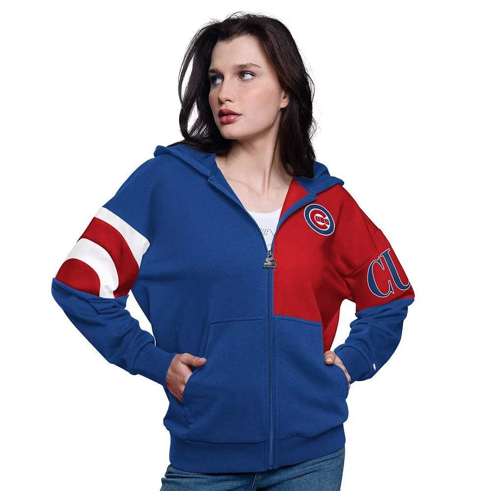 Women's Starter Royal/Red Chicago Cubs Curve Ball Full Zip Hoodie Sweatshirt, Size: Small, Blue Product Image