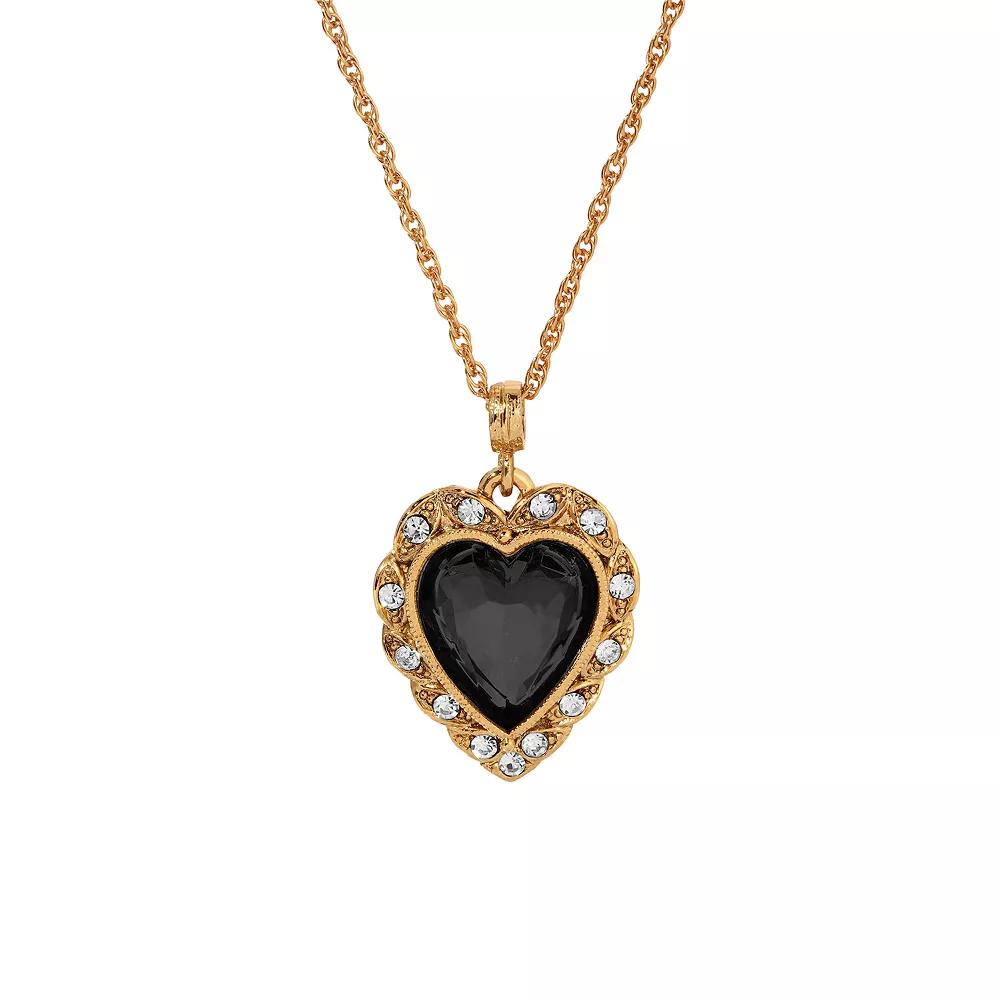 1928 Gold Tone Glass Heart Crystal Accent Necklace, Womens, Black Product Image