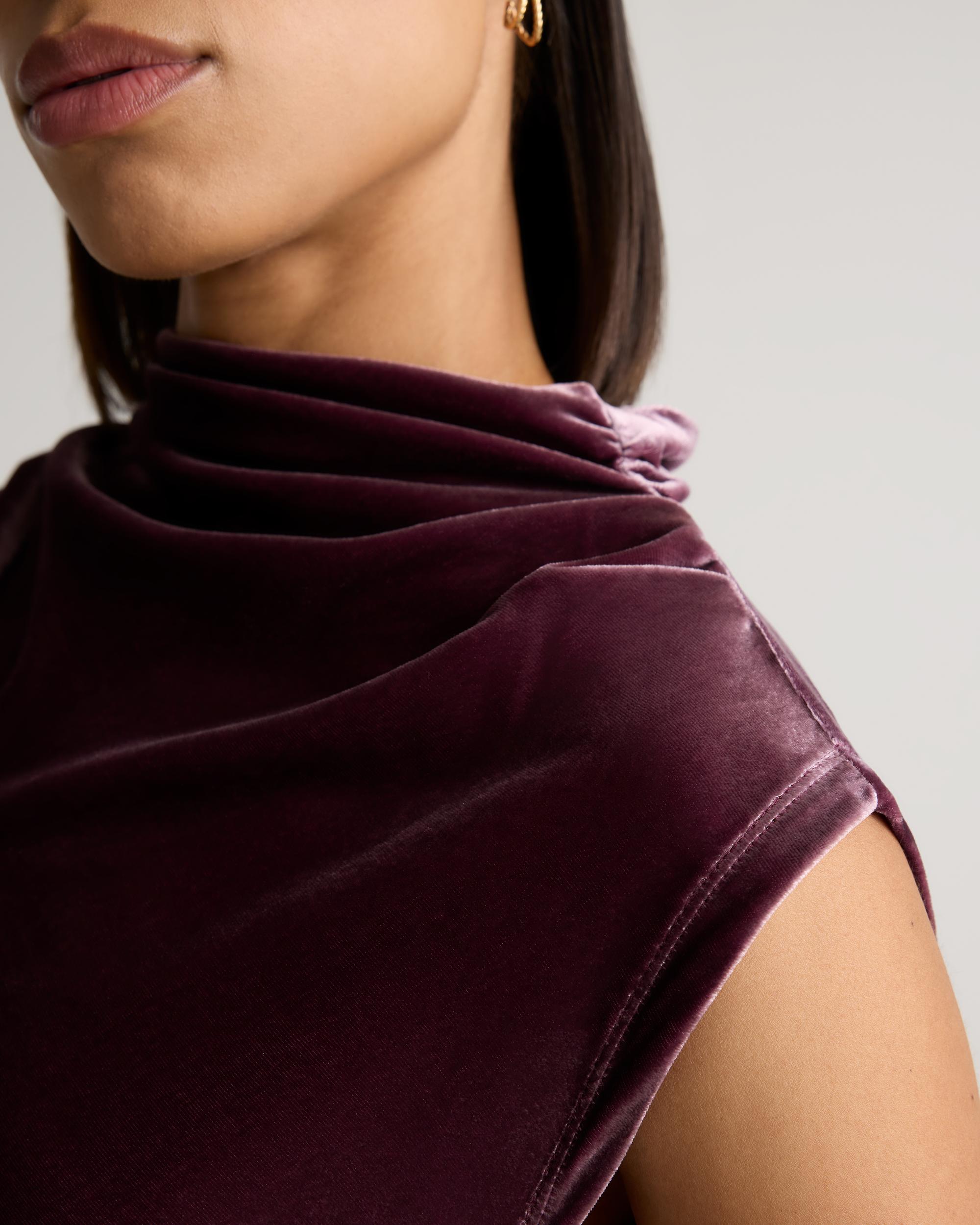 Quince | Women's Stretch Silk Velvet Ruched Midi Dress Product Image