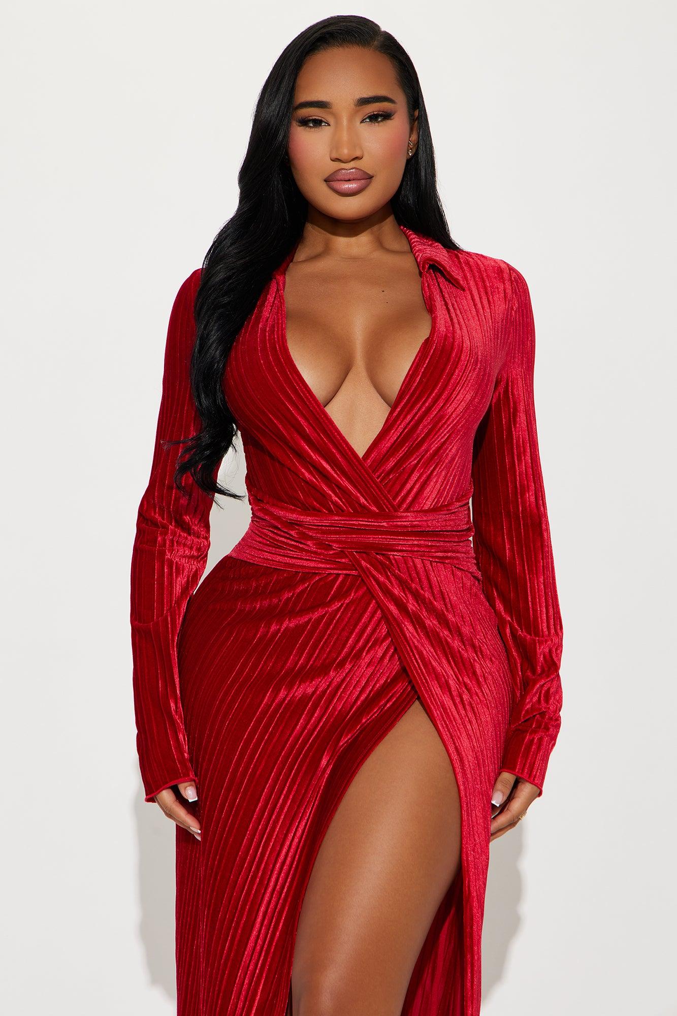 Monica Velvet Maxi Dress - Red Product Image